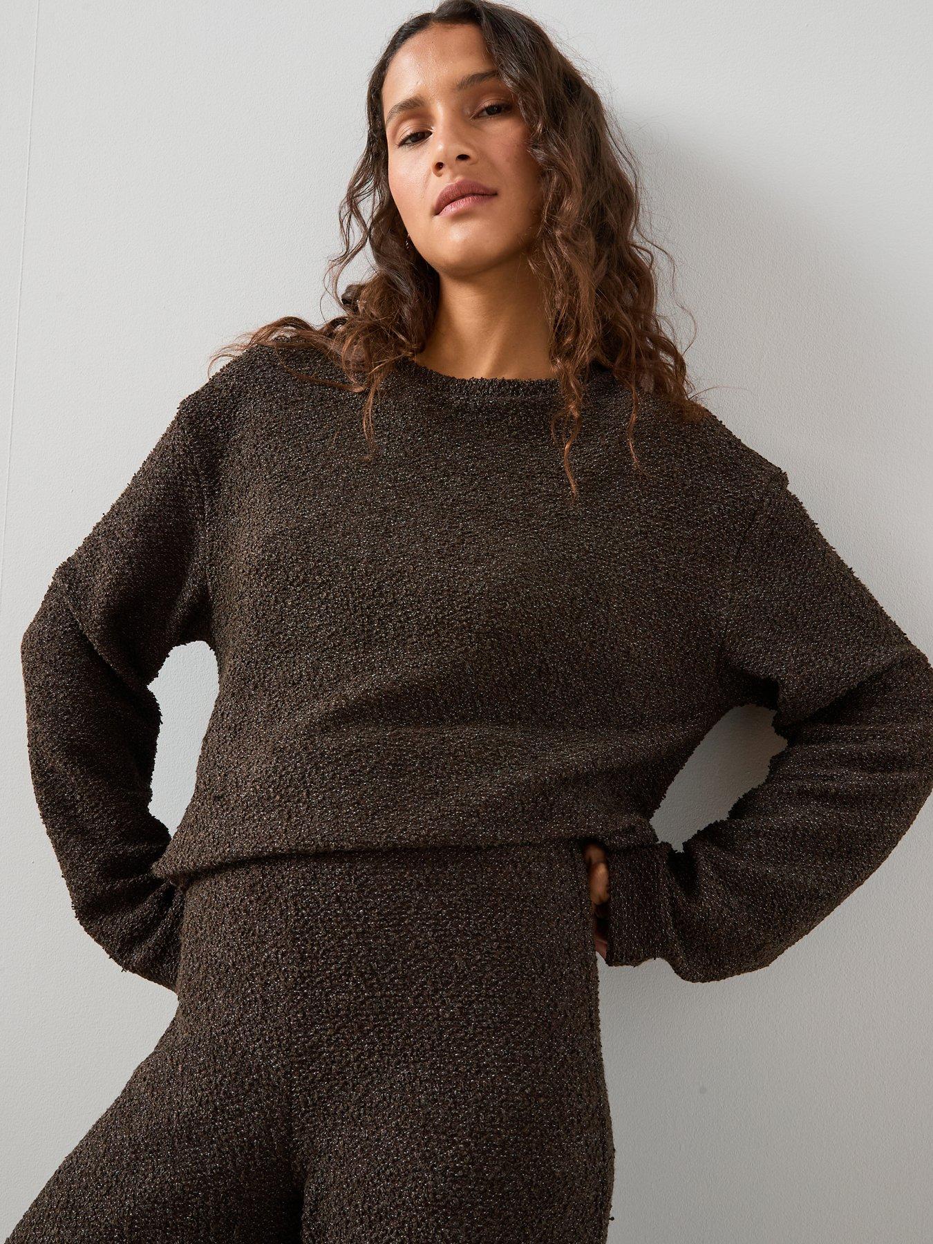 Image 5 of 7 of The Very Collection Boucle Oversized Sweatshirt Co-Ord - Brown