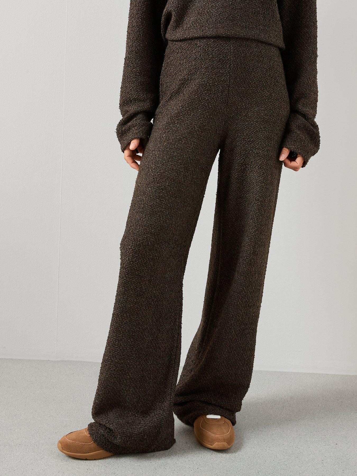 Image 2 of 7 of The Very Collection Boucle Wide Leg Trousers Co-Ord - Brown