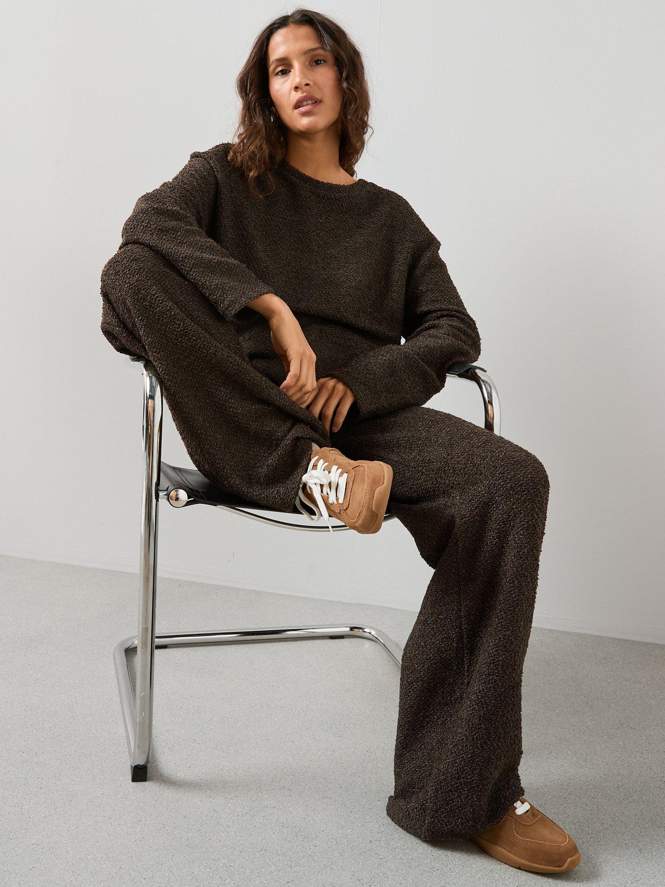Image 4 of 7 of The Very Collection Boucle Wide Leg Trousers Co-Ord - Brown
