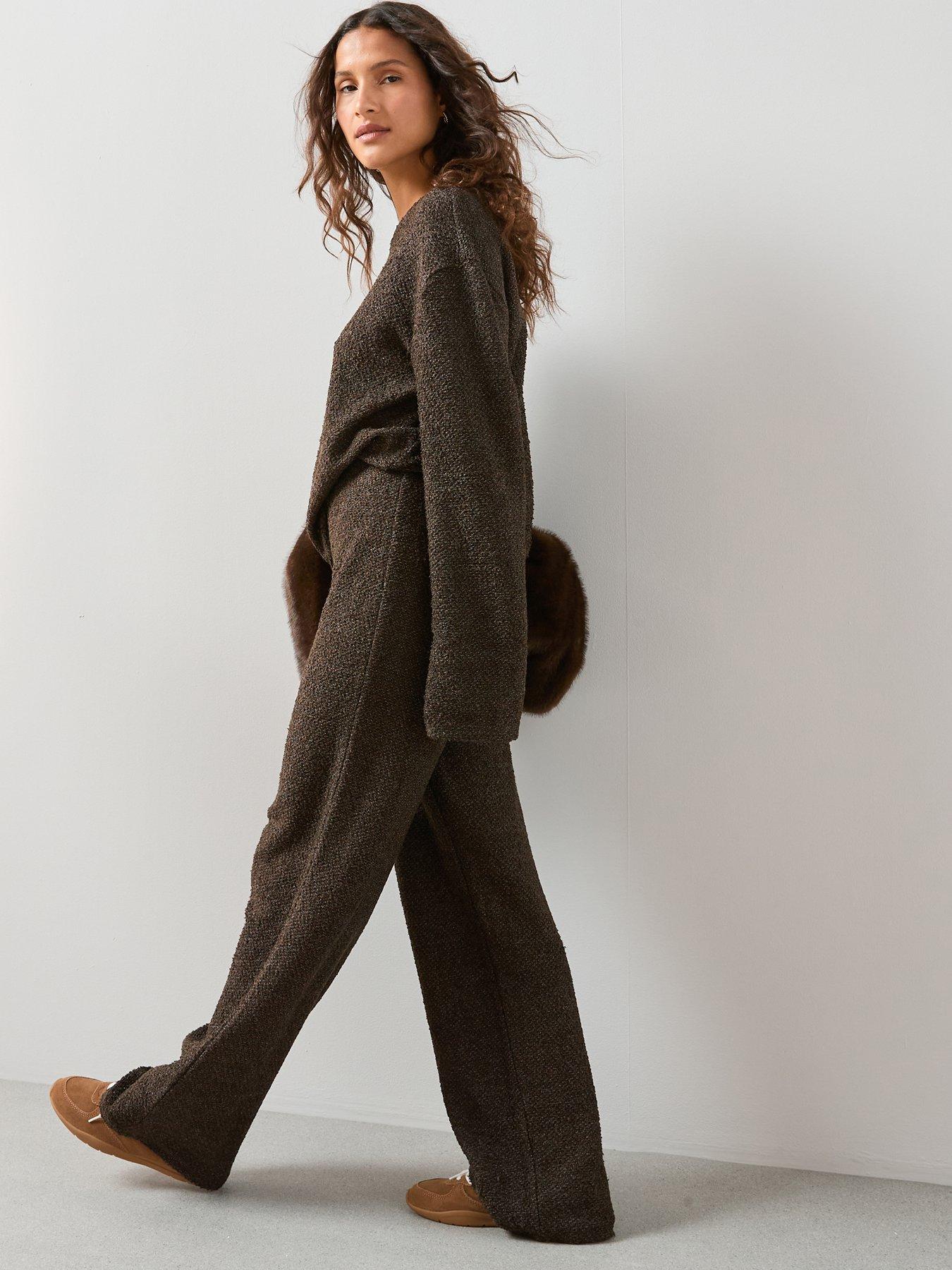 Image 5 of 7 of The Very Collection Boucle Wide Leg Trousers Co-Ord - Brown