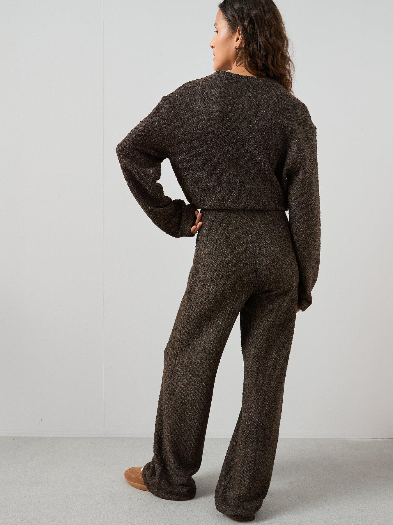Image 6 of 7 of The Very Collection Boucle Wide Leg Trousers Co-Ord - Brown