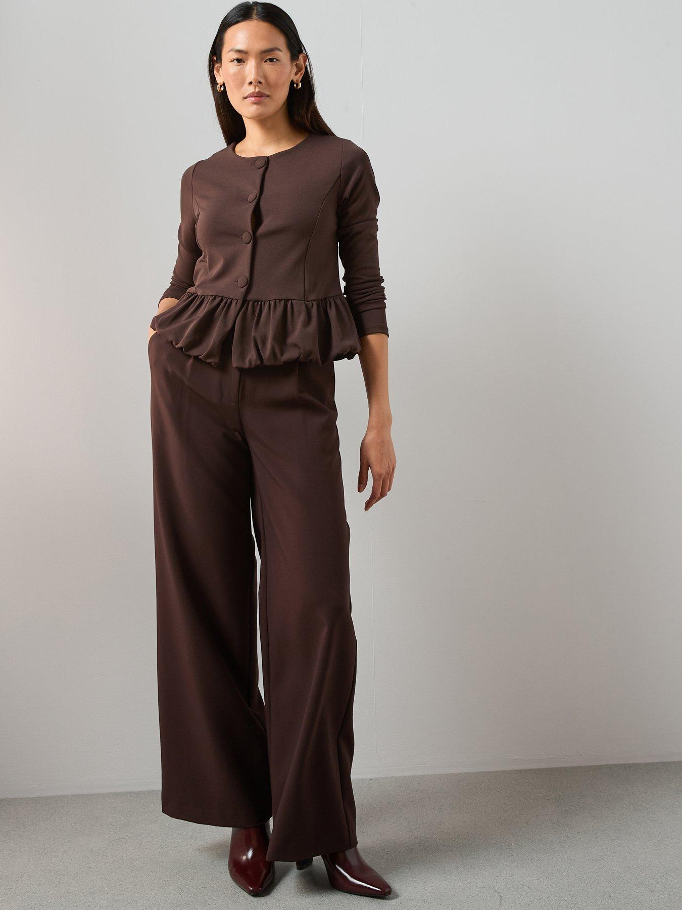 Image 3 of 7 of The Very Collection Peplum Button Up Top - Brown