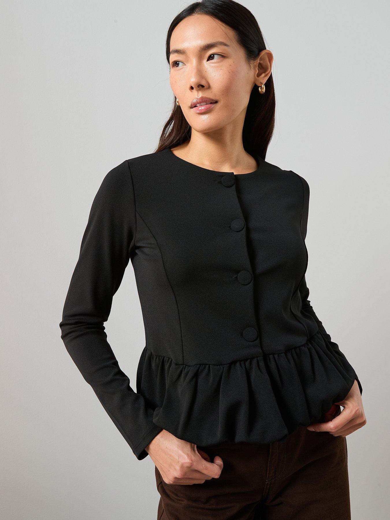 The Very Collection Peplum Button Up Top - Black