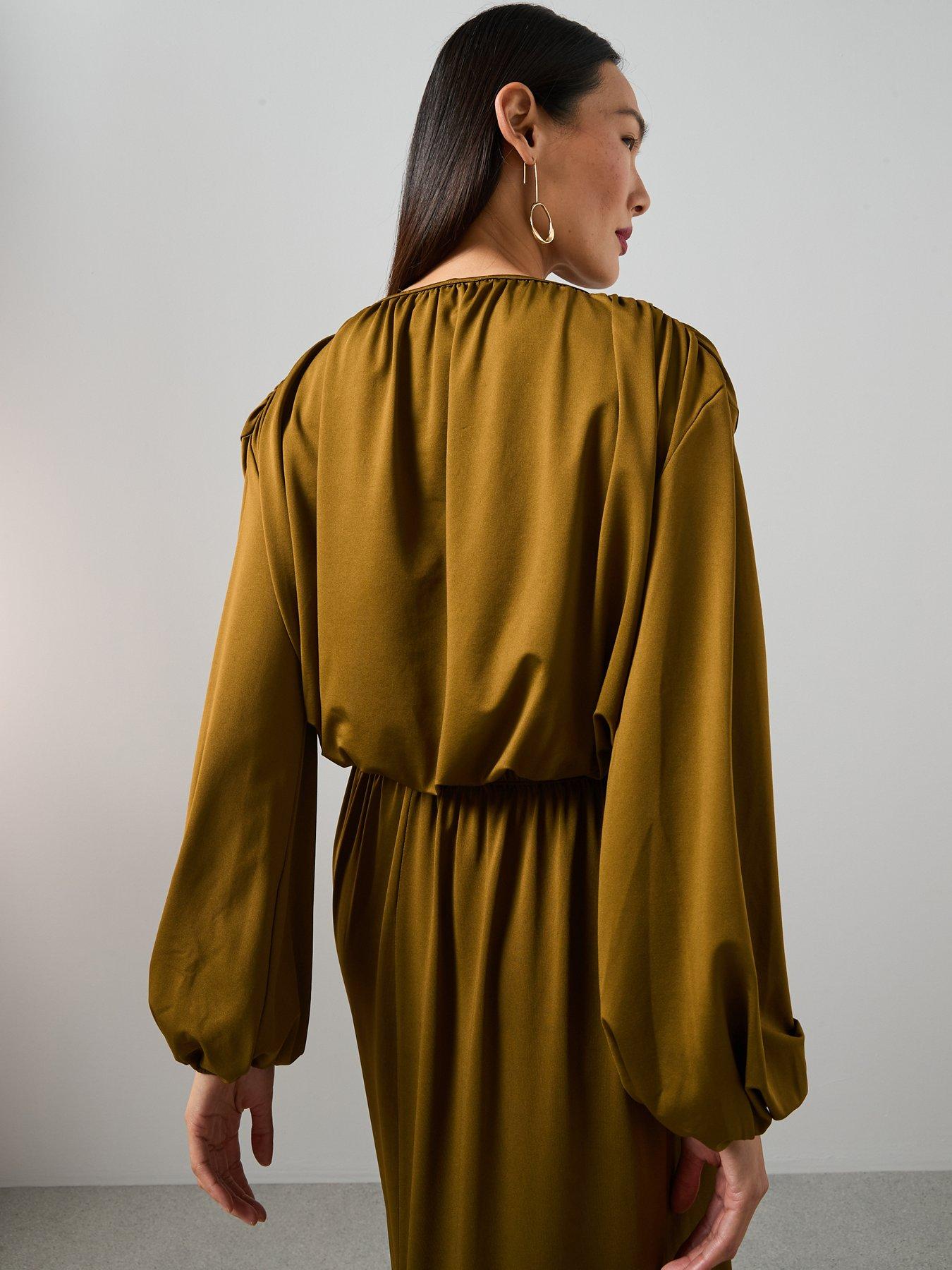 Image 2 of 7 of The Very Collection Ruched Volume Sleeve Bubble Hem Top Co-ord - Green