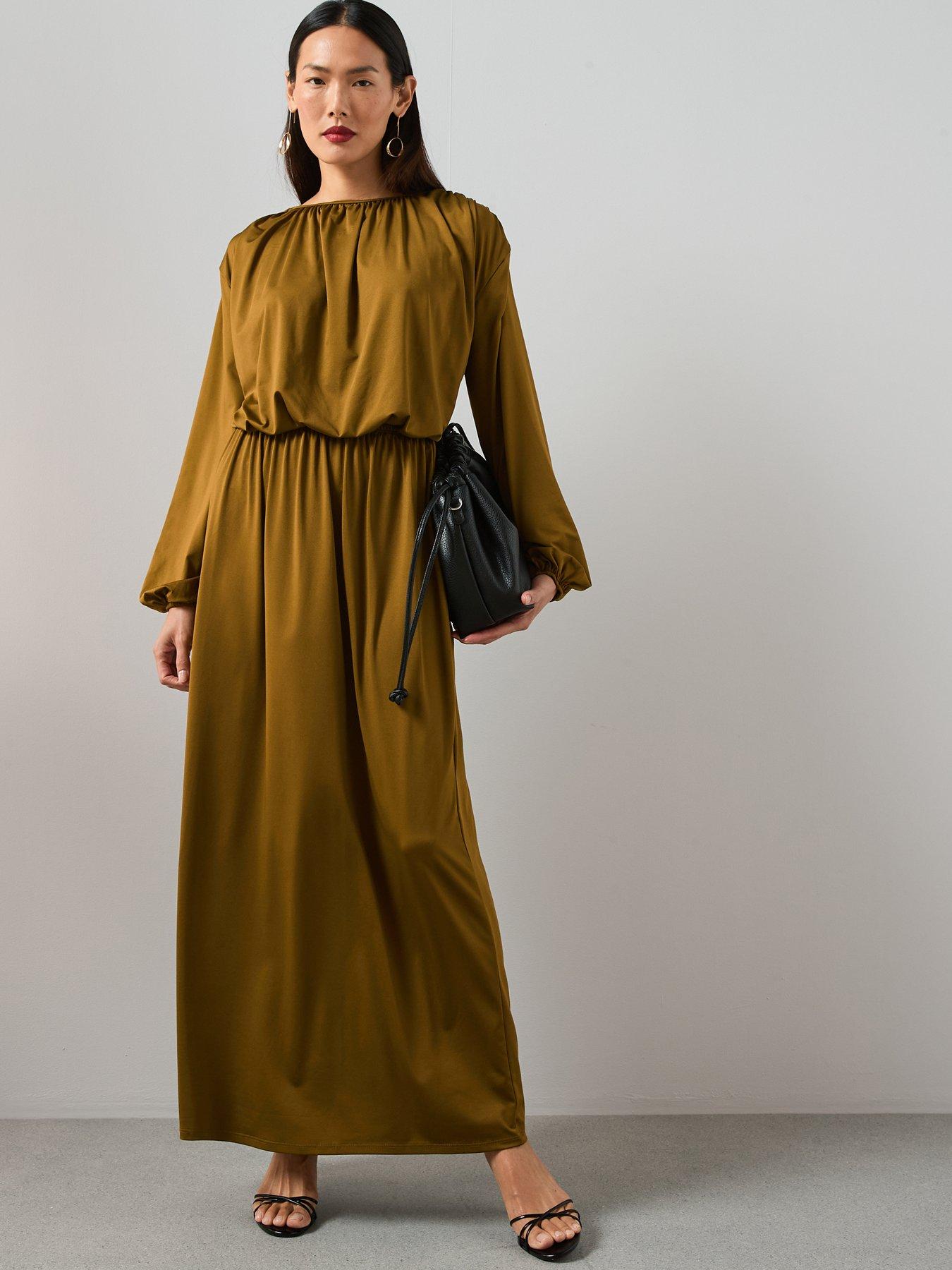 Image 3 of 7 of The Very Collection Ruched Volume Sleeve Bubble Hem Top Co-ord - Green