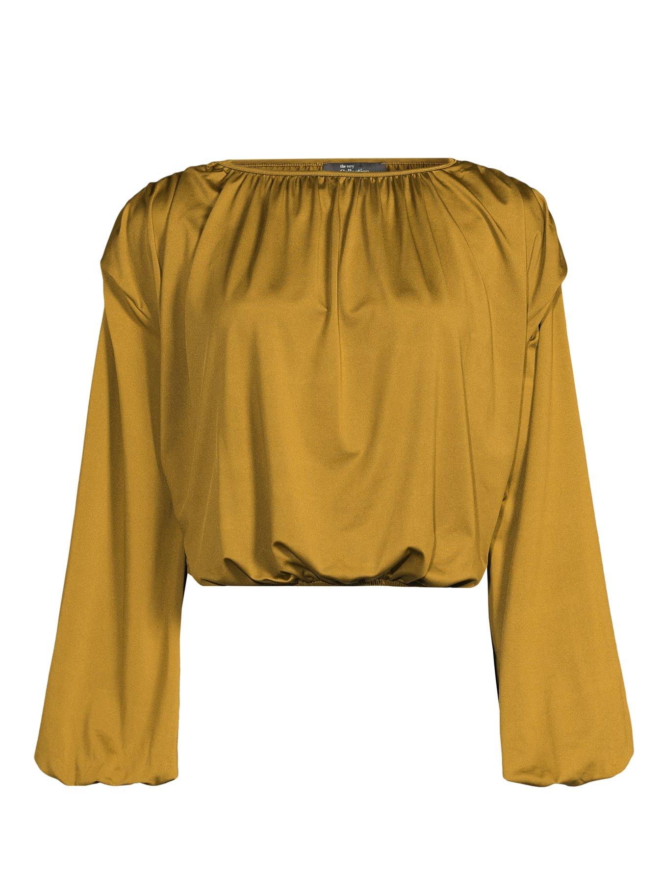 Image 7 of 7 of The Very Collection Ruched Volume Sleeve Bubble Hem Top Co-ord - Green