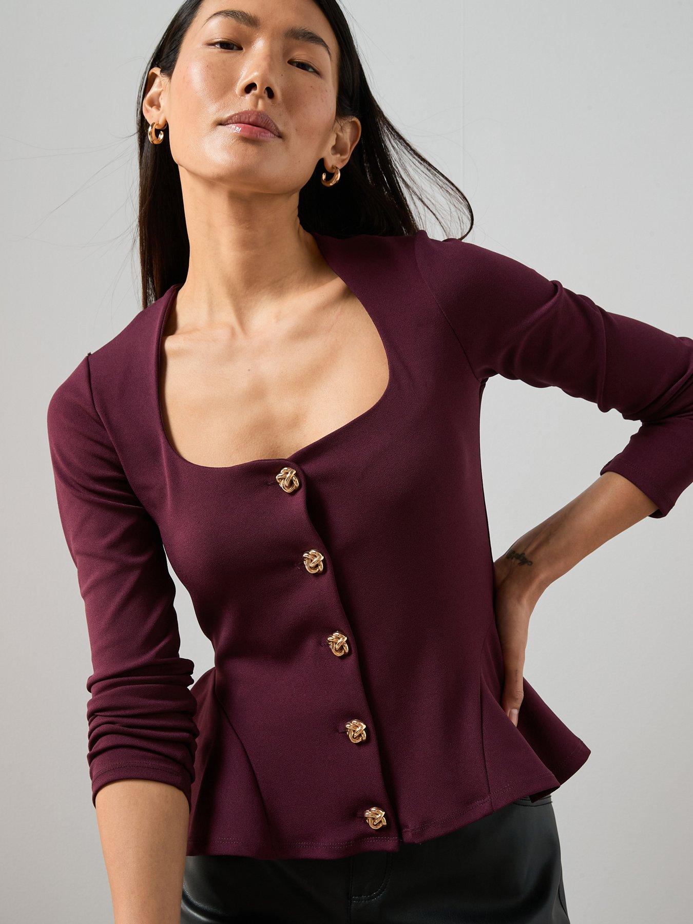 The Very Collection Square Neck Button Up Top - Red