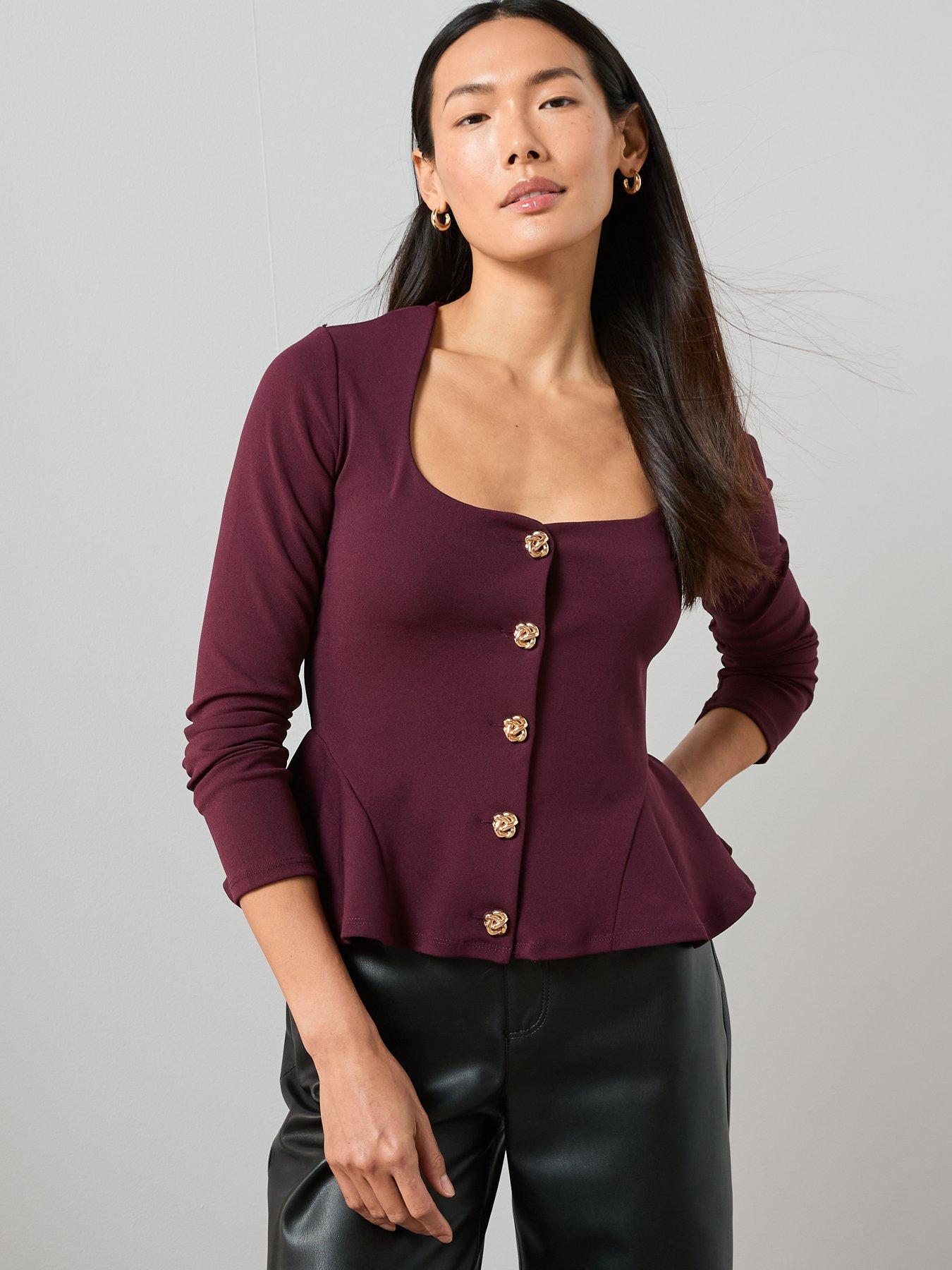 Image 5 of 7 of The Very Collection Square Neck Button Up Top - Red