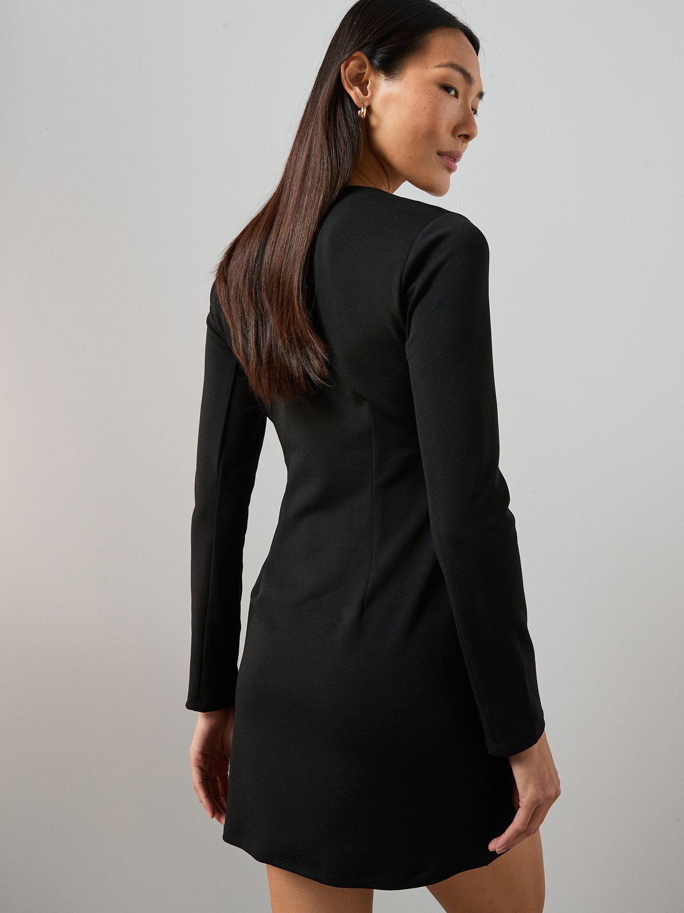 The Very Collection V Neck Button Detail Mini Dress - Black | Very