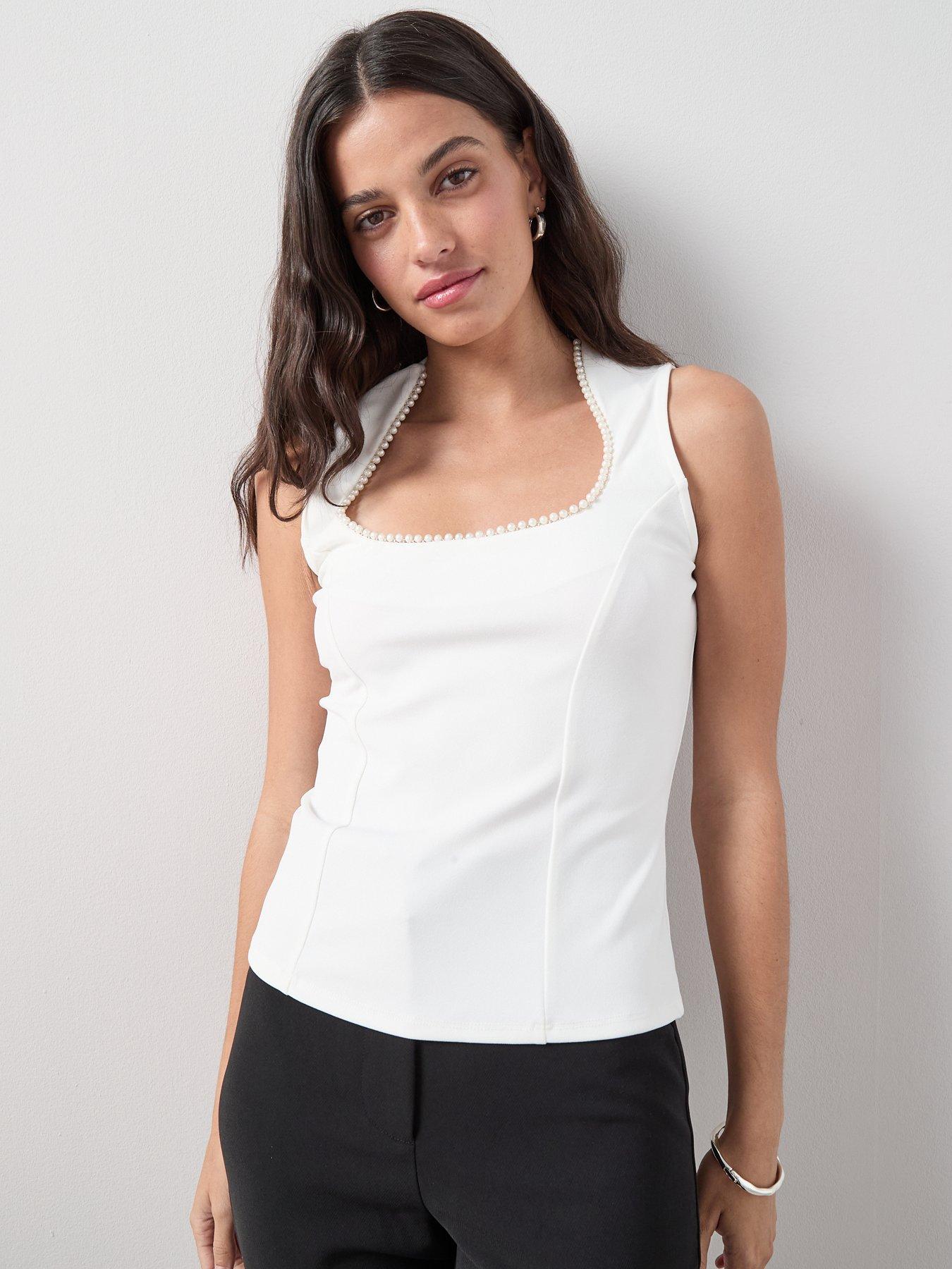 Image 6 of 7 of The Very Collection Pearl Detail Corset Top - Cream