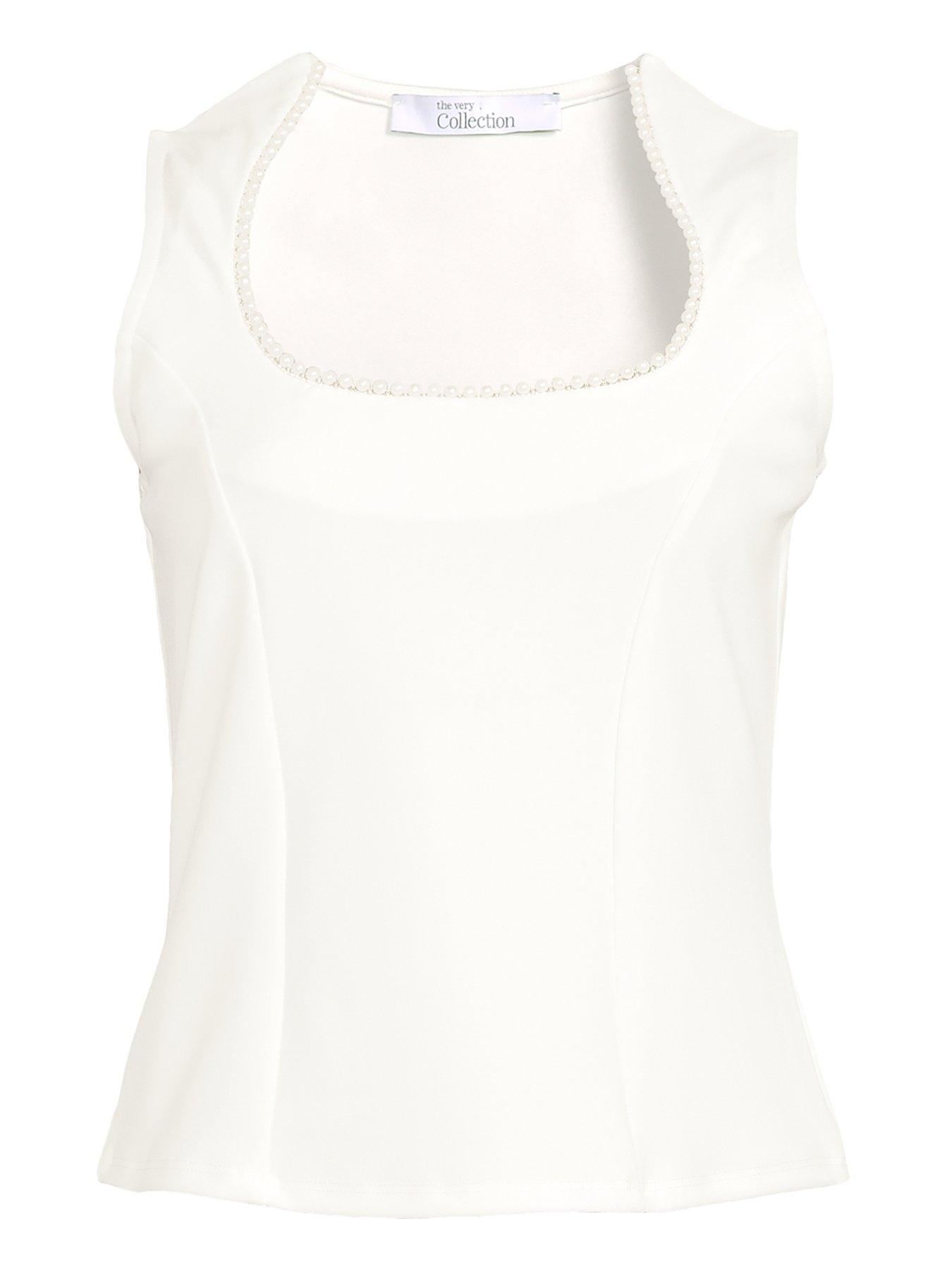 Image 7 of 7 of The Very Collection Pearl Detail Corset Top - Cream