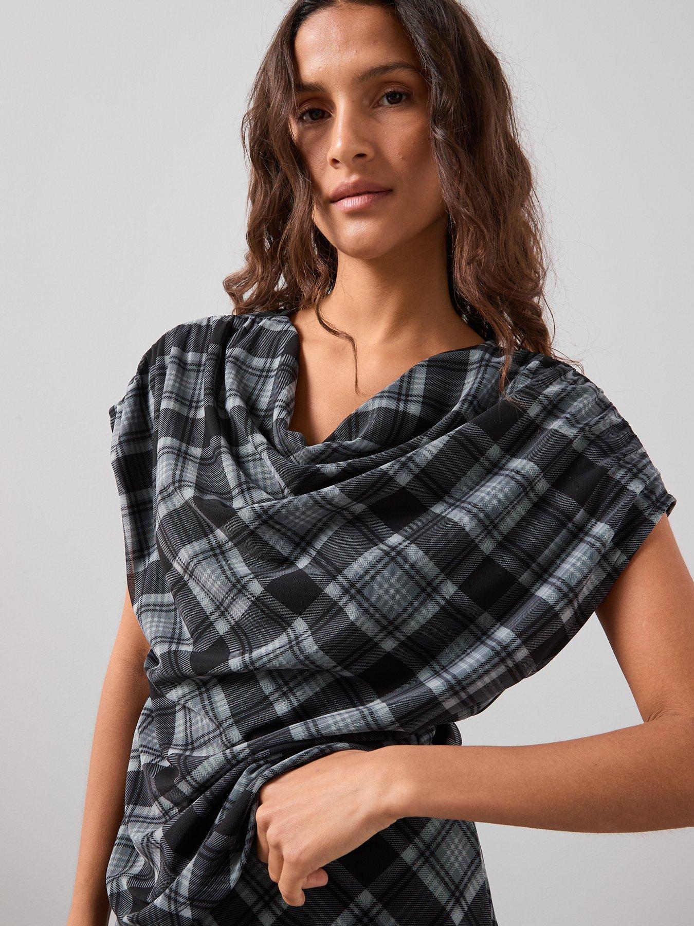 Image 1 of 7 of The Very Collection Ruched Shoulder Check Top Co-Ord - Multi