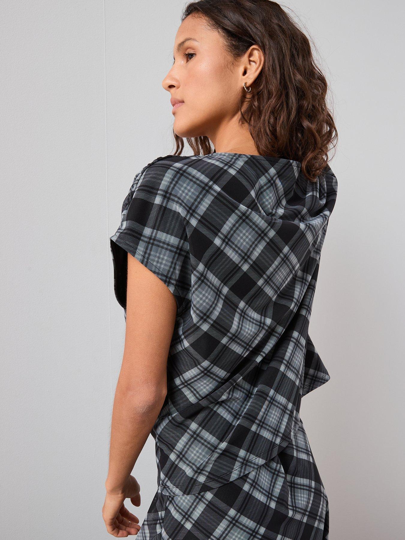 Image 2 of 7 of The Very Collection Ruched Shoulder Check Top Co-Ord - Multi