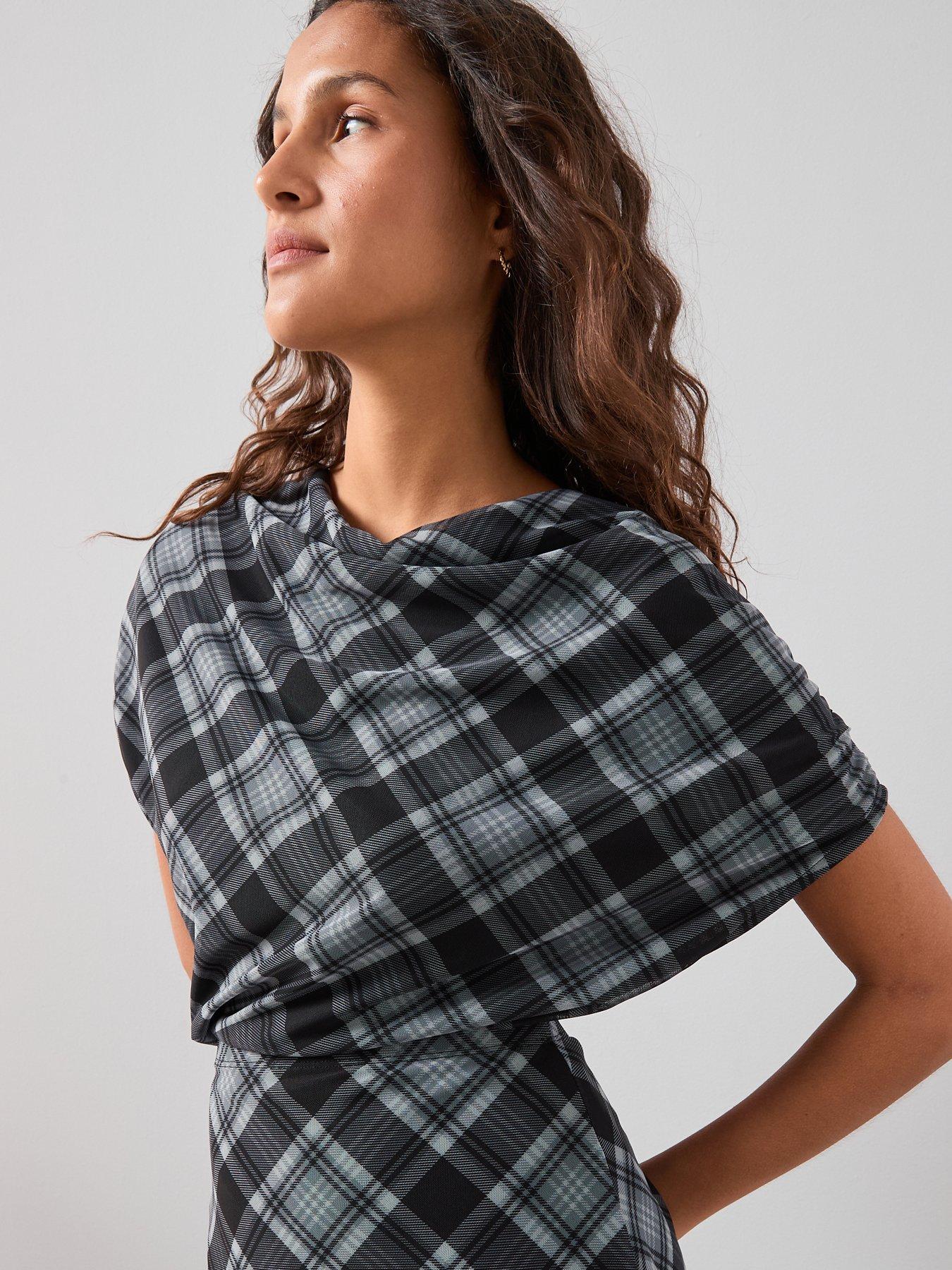 Image 6 of 7 of The Very Collection Ruched Shoulder Check Top Co-Ord - Multi
