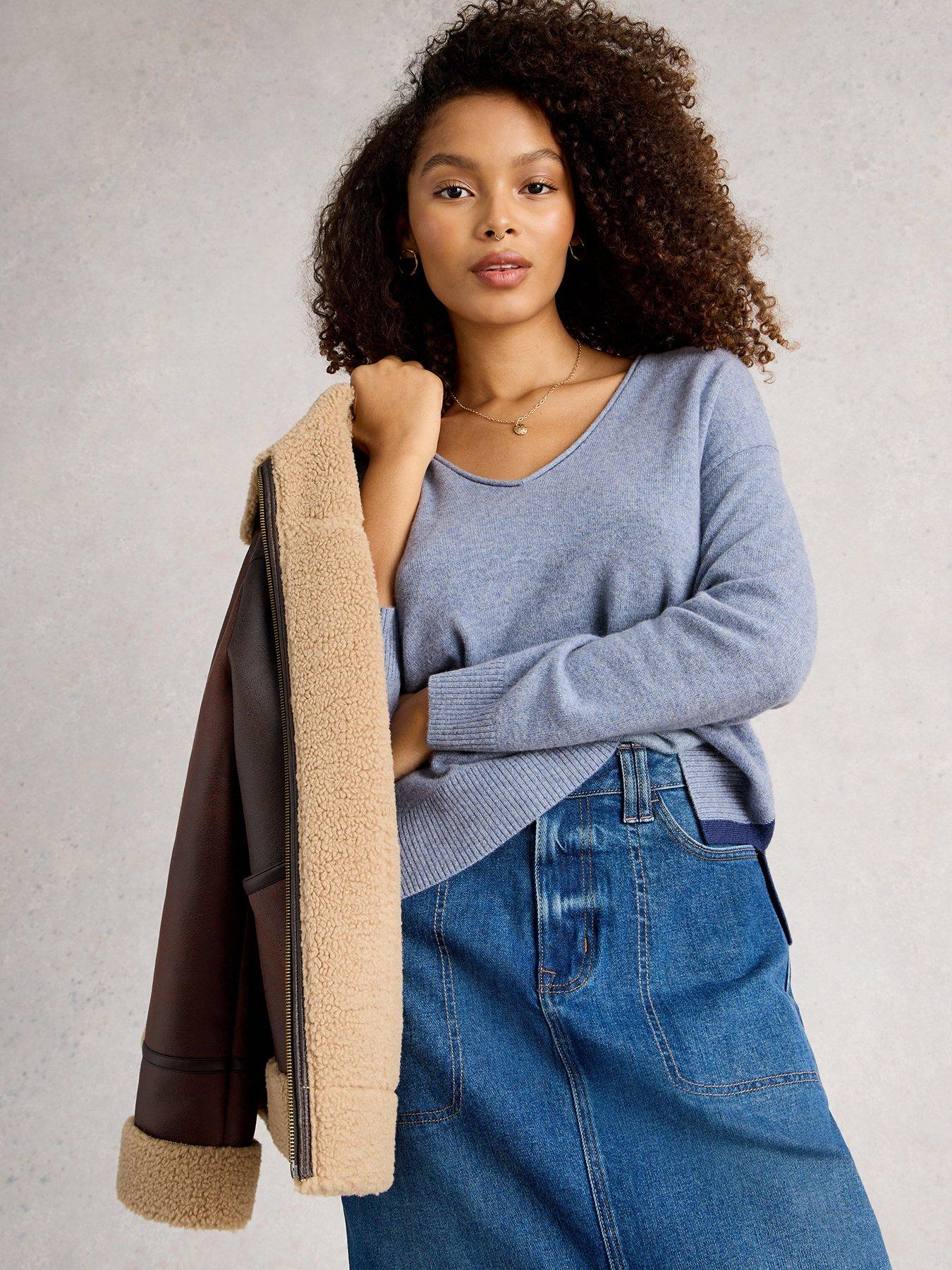 White Stuff V Neck Cashmere Jumper - Blue
