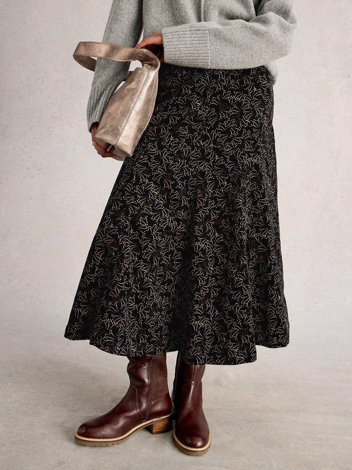 White Stuff Quinn Cord Midi Skirt - Black