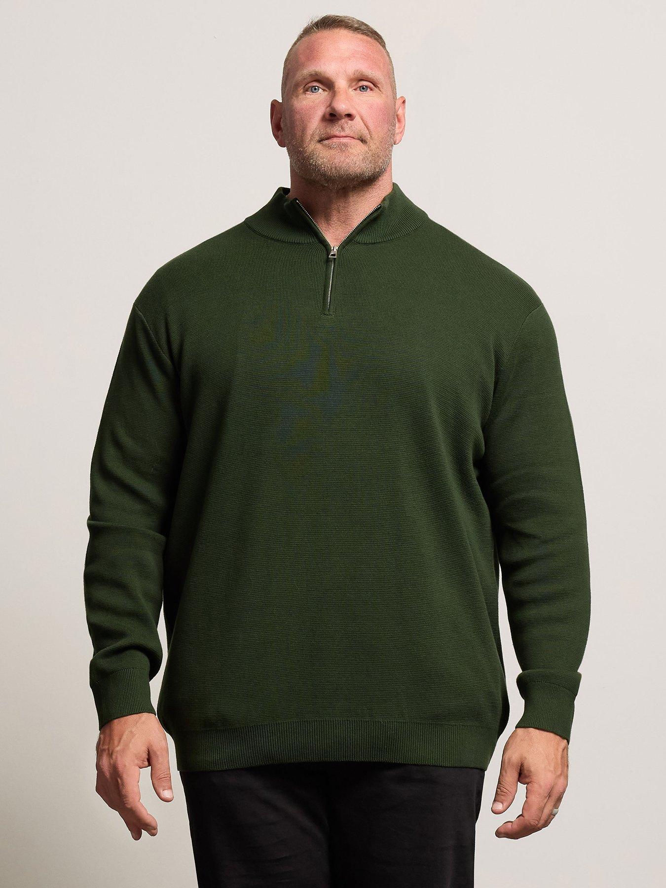 BadRhino Quarter Zip Knitted Jumper, Dark Green, Size 5-6Xl, Men