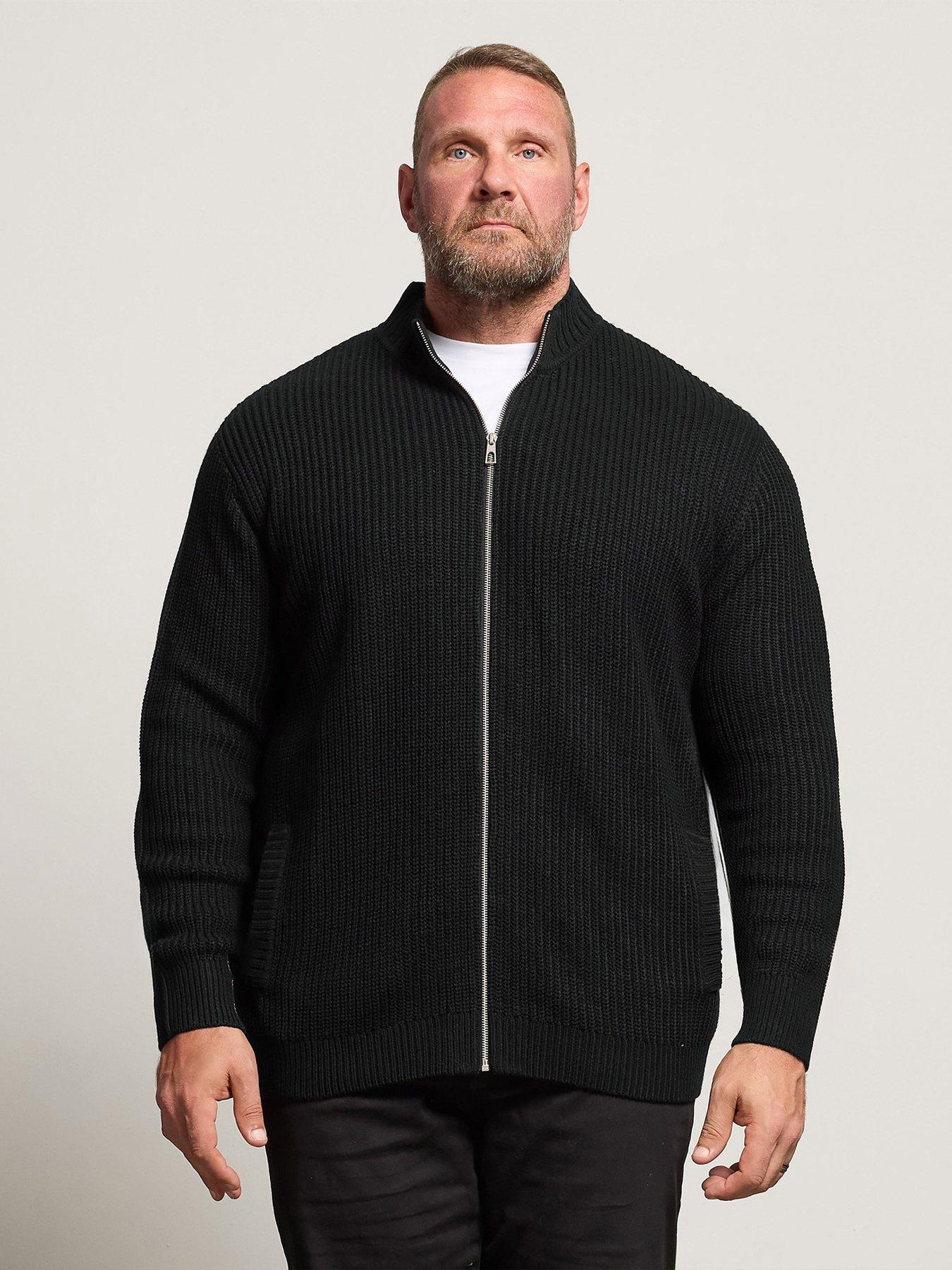 undefined Ribbed Full Zip Knitted Jumper - Black