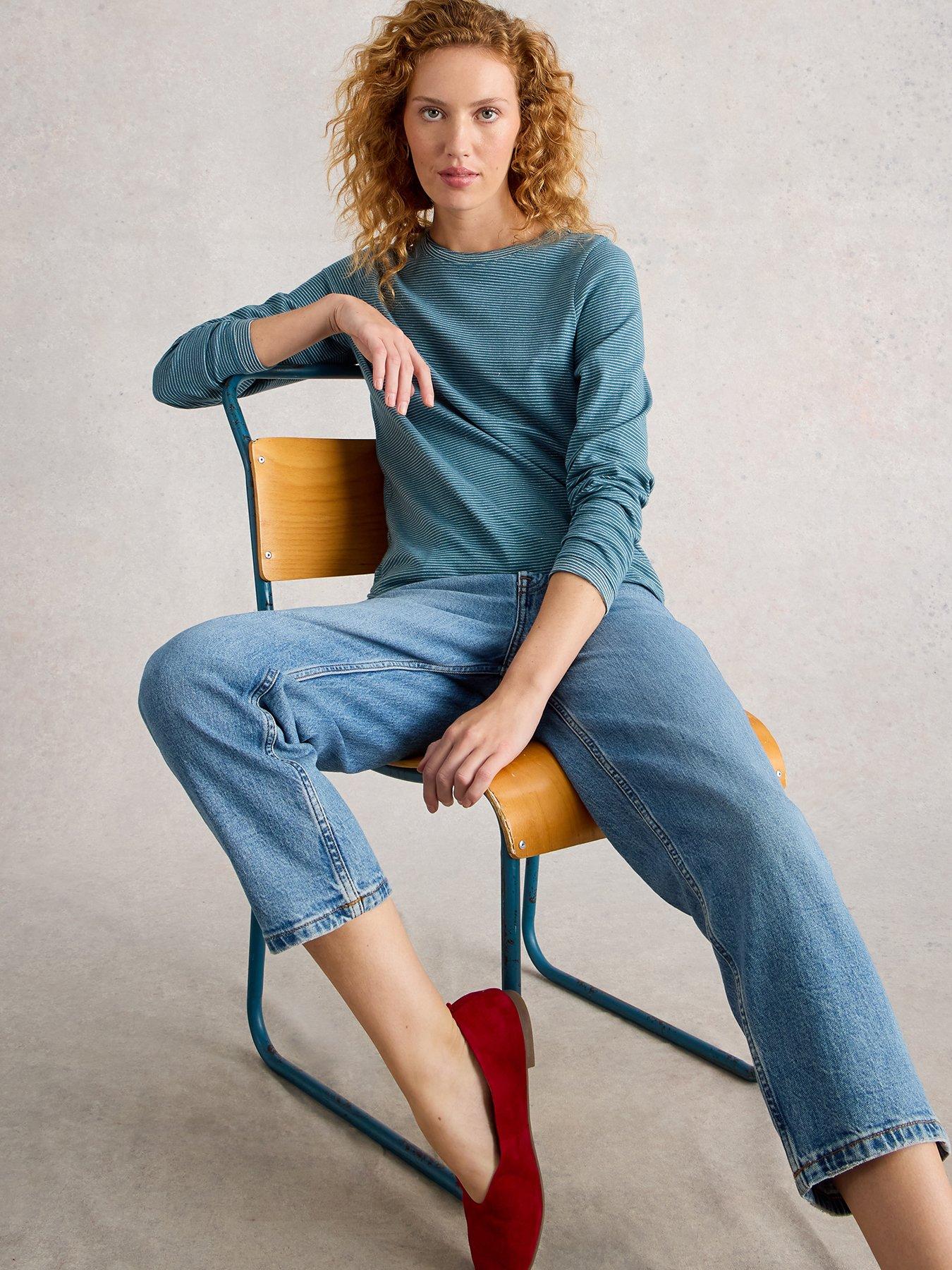 White Stuff Clara Long Sleeve Sparkle T-Shirt - Blue