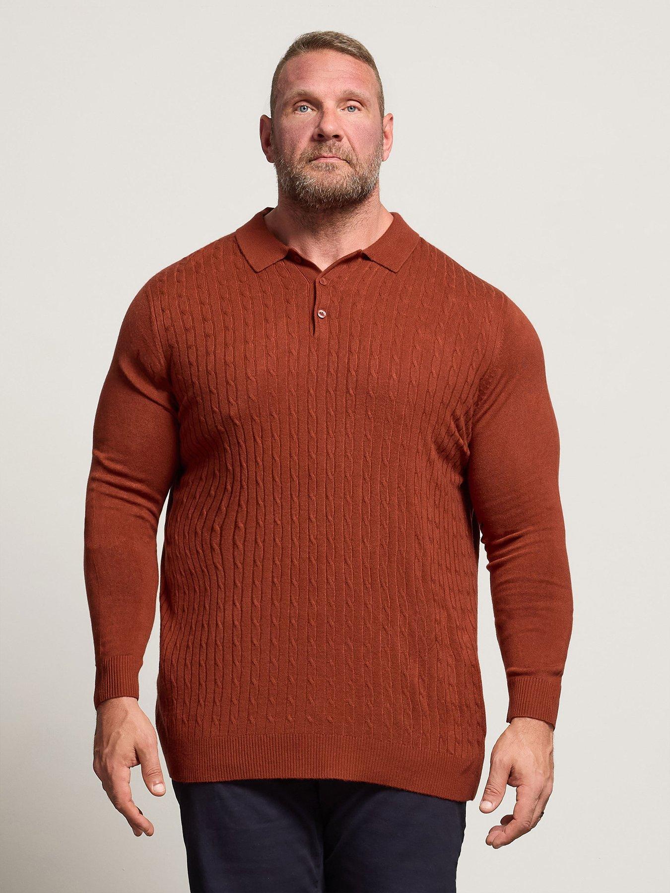 BadRhino Long Sleeve Cable Knit Polo Shirt - Orange