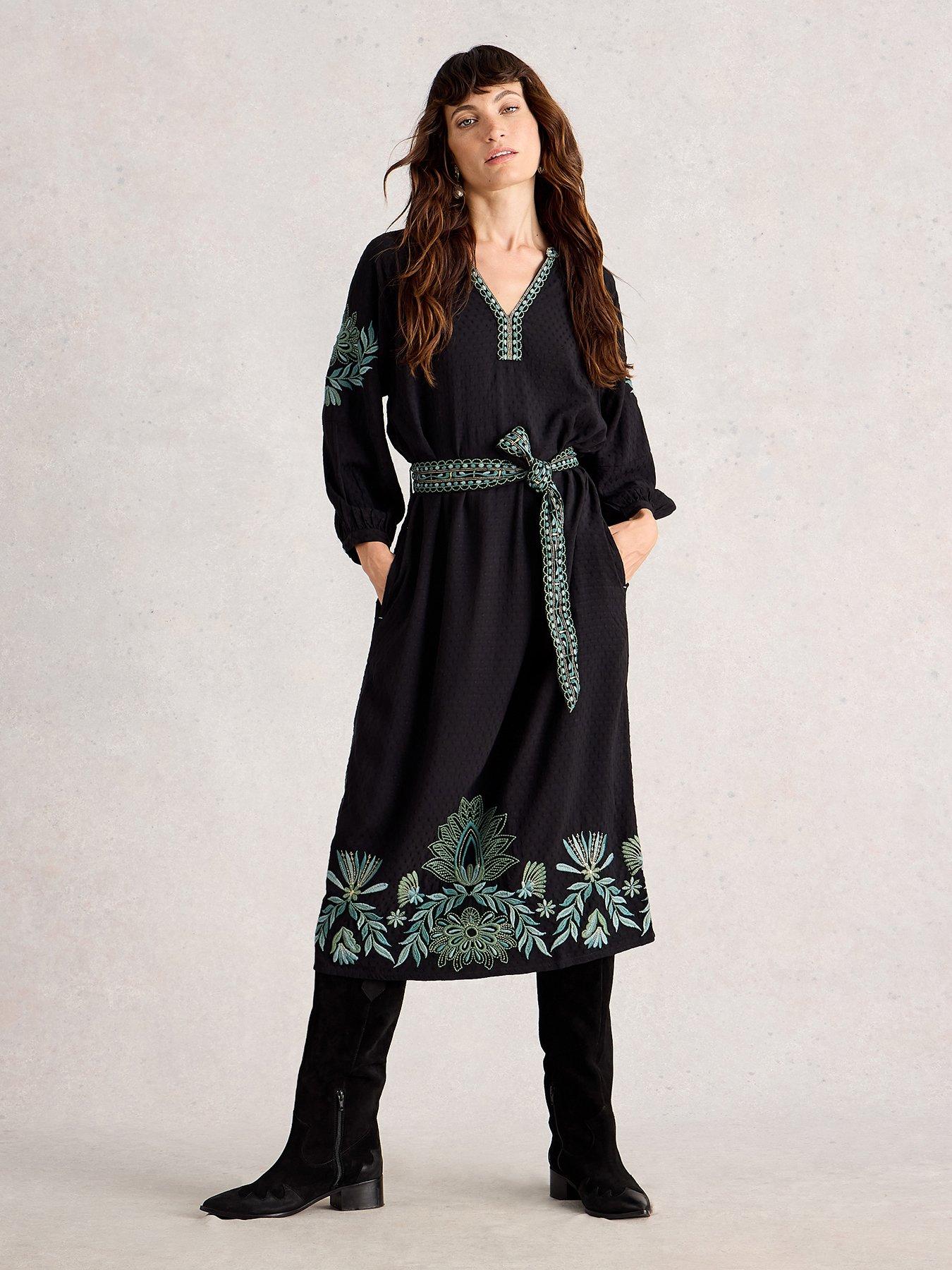 White Stuff Evie Embroidered Dress - Black