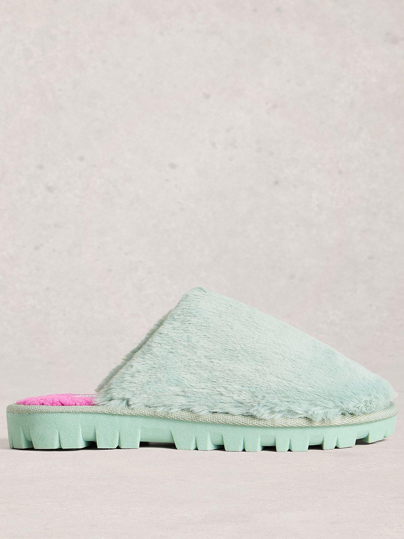 Image 1 of 4 of White Stuff Faux Fur Slipper Mule - Green