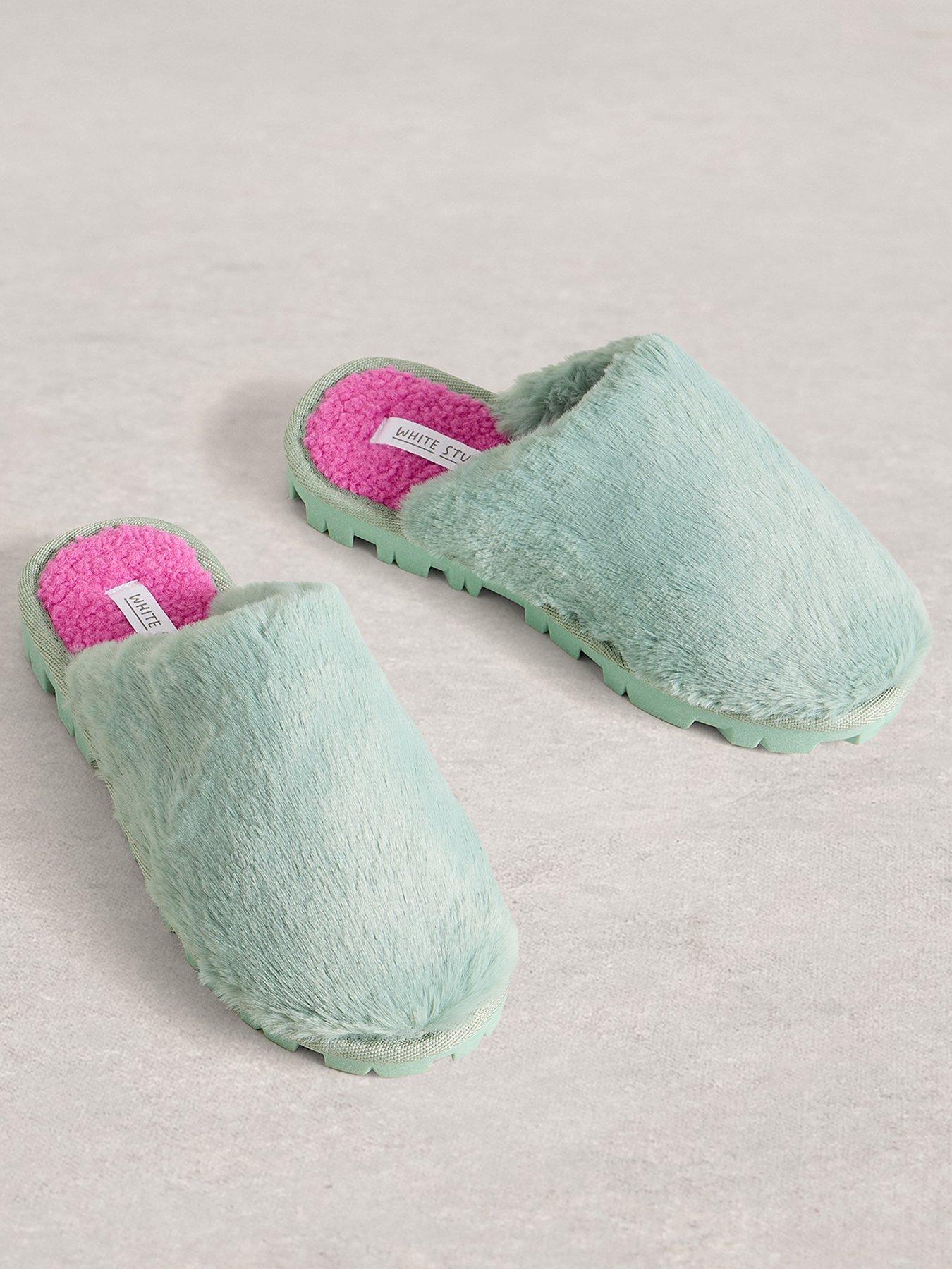 Image 2 of 4 of White Stuff Faux Fur Slipper Mule - Green