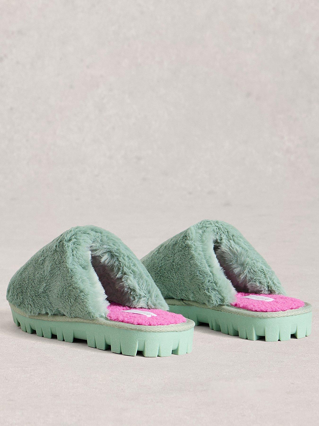 Image 3 of 4 of White Stuff Faux Fur Slipper Mule - Green