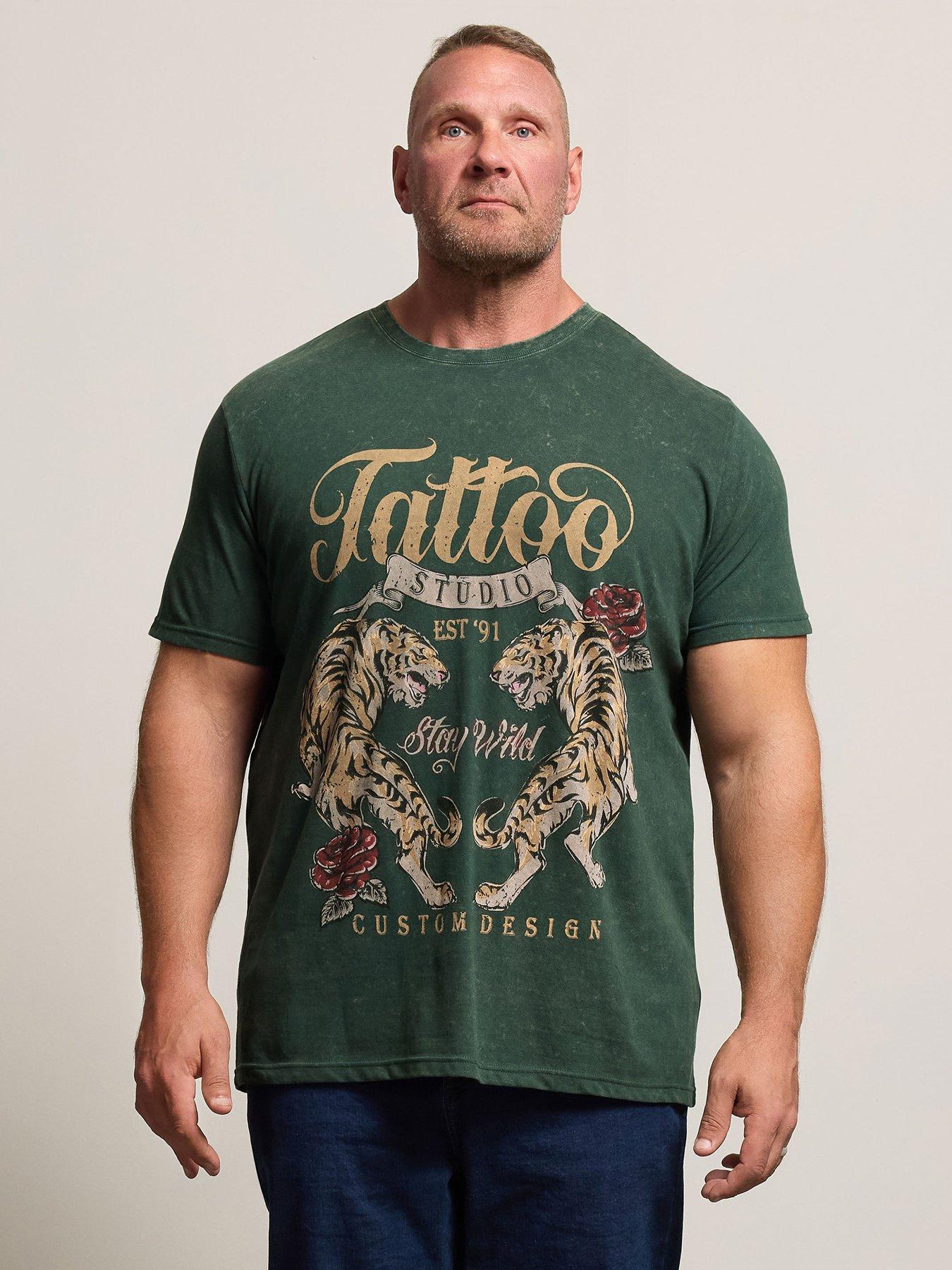BadRhino Badrhino Green Acid Wash Tattoo Tiger Graphic T-shirt