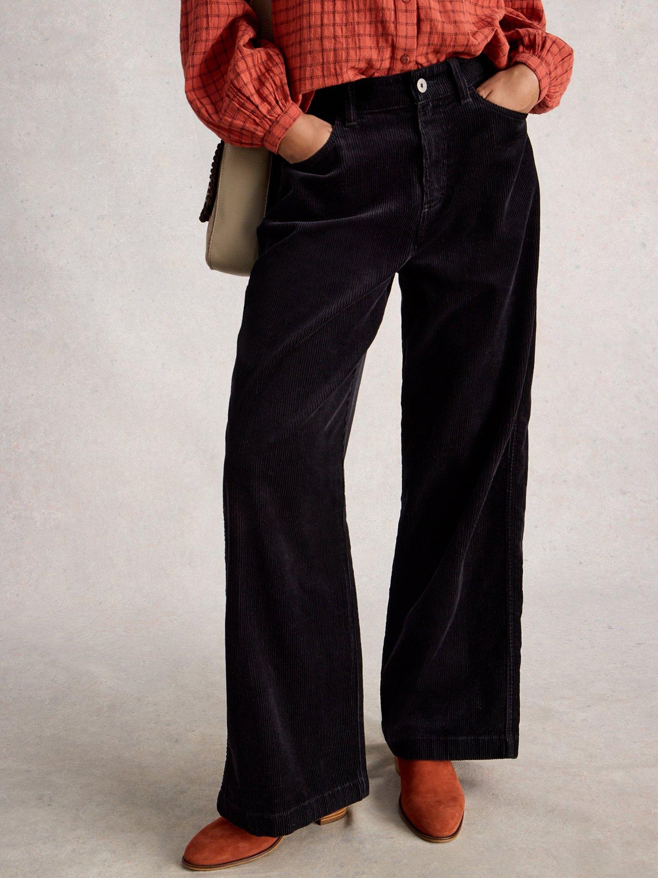 White Stuff Tia Velvet Wide Leg Jeans  - Black