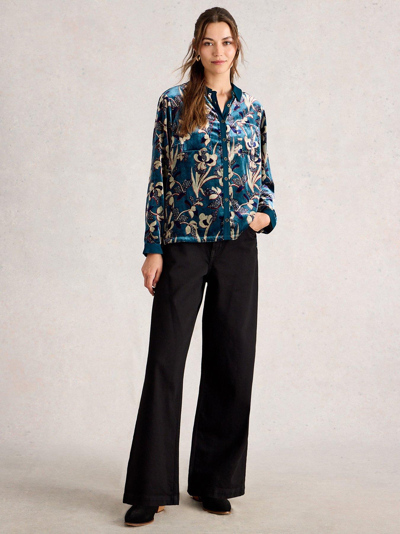 White Stuff Sophie Printed Velvet Shirt - Blue