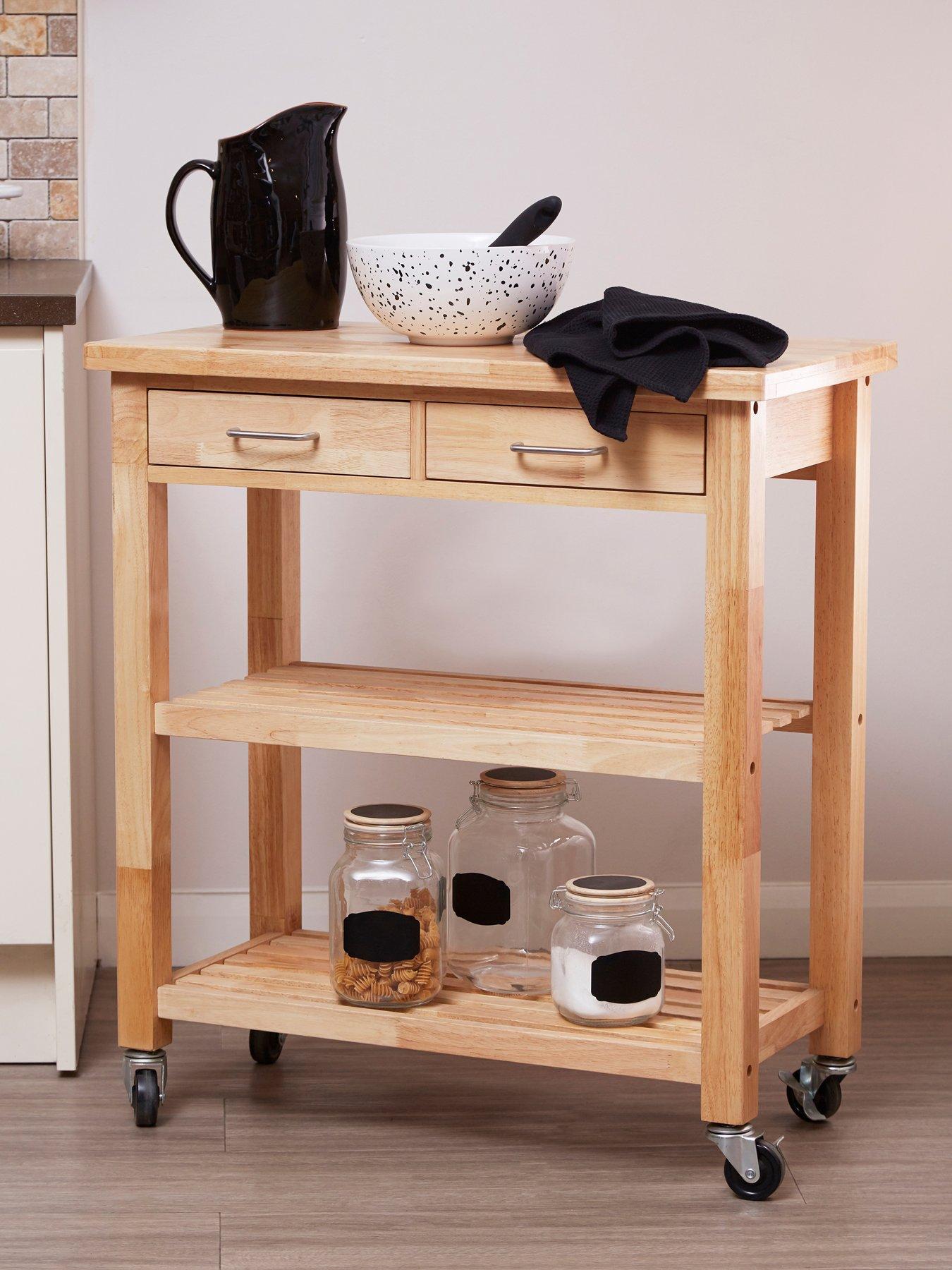 Premier Housewares Harlow Glenn Hevea Wood Top Kitchen Trolley