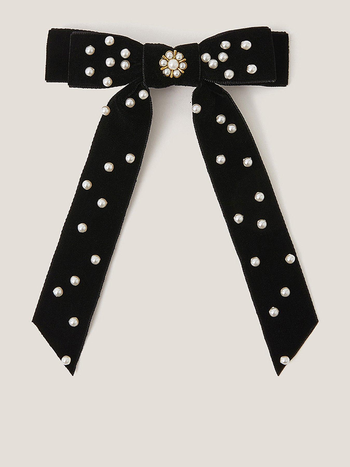 Monsoon Girls Pearl Velvet Bow Clip - Black