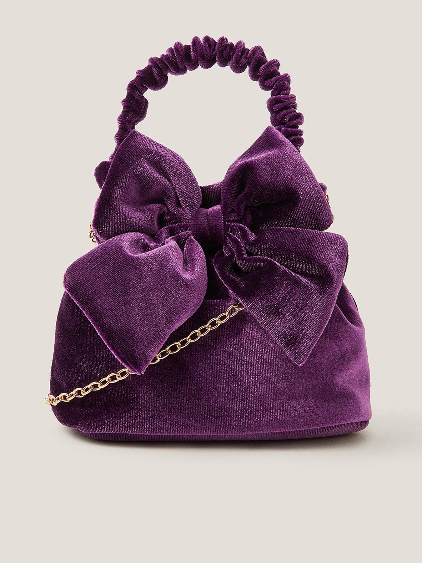 Monsoon Girls Puff Bow Velvet Pouch Bag - Purple