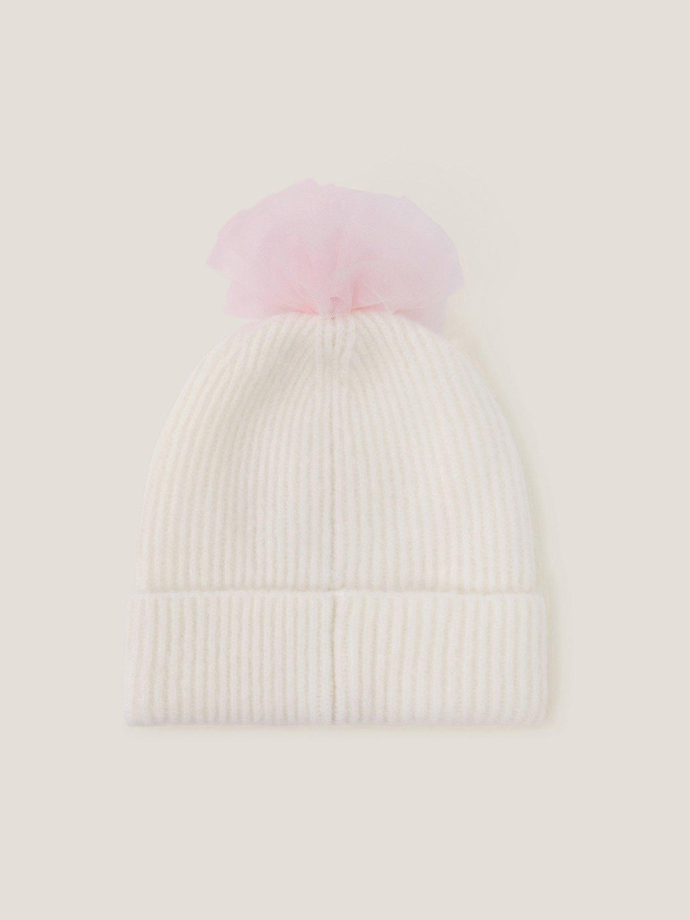 Image 2 of 3 of Monsoon Girls Pearl Tulle Pom Hat - Light Cream