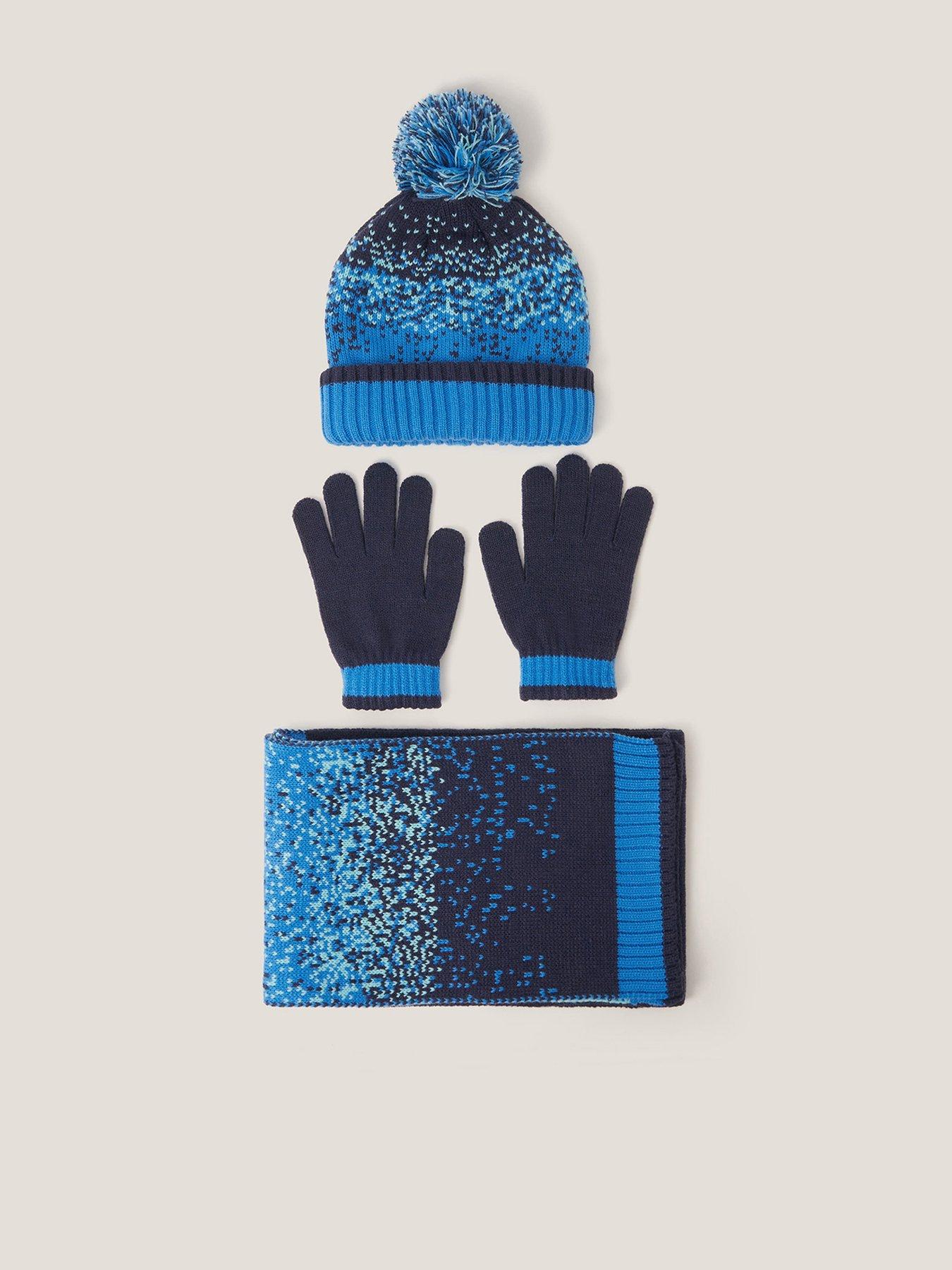 Monsoon Boys Pixel Hat, Glove And Scarf Set - Blue
