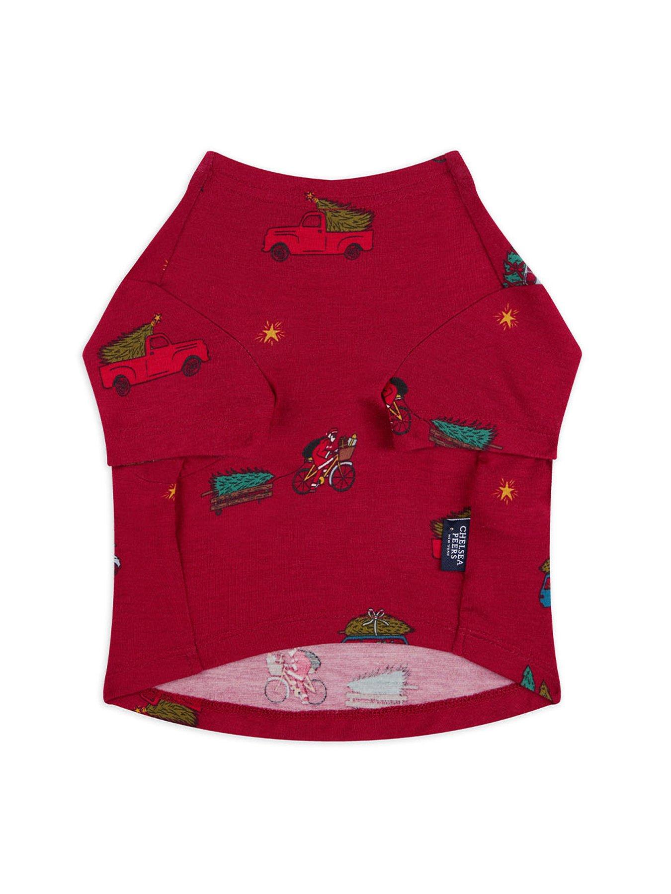 Image 2 of 3 of CHELSEA PEERS Ditsy Santa Bike Pet Pyjama T-Shirt - Red