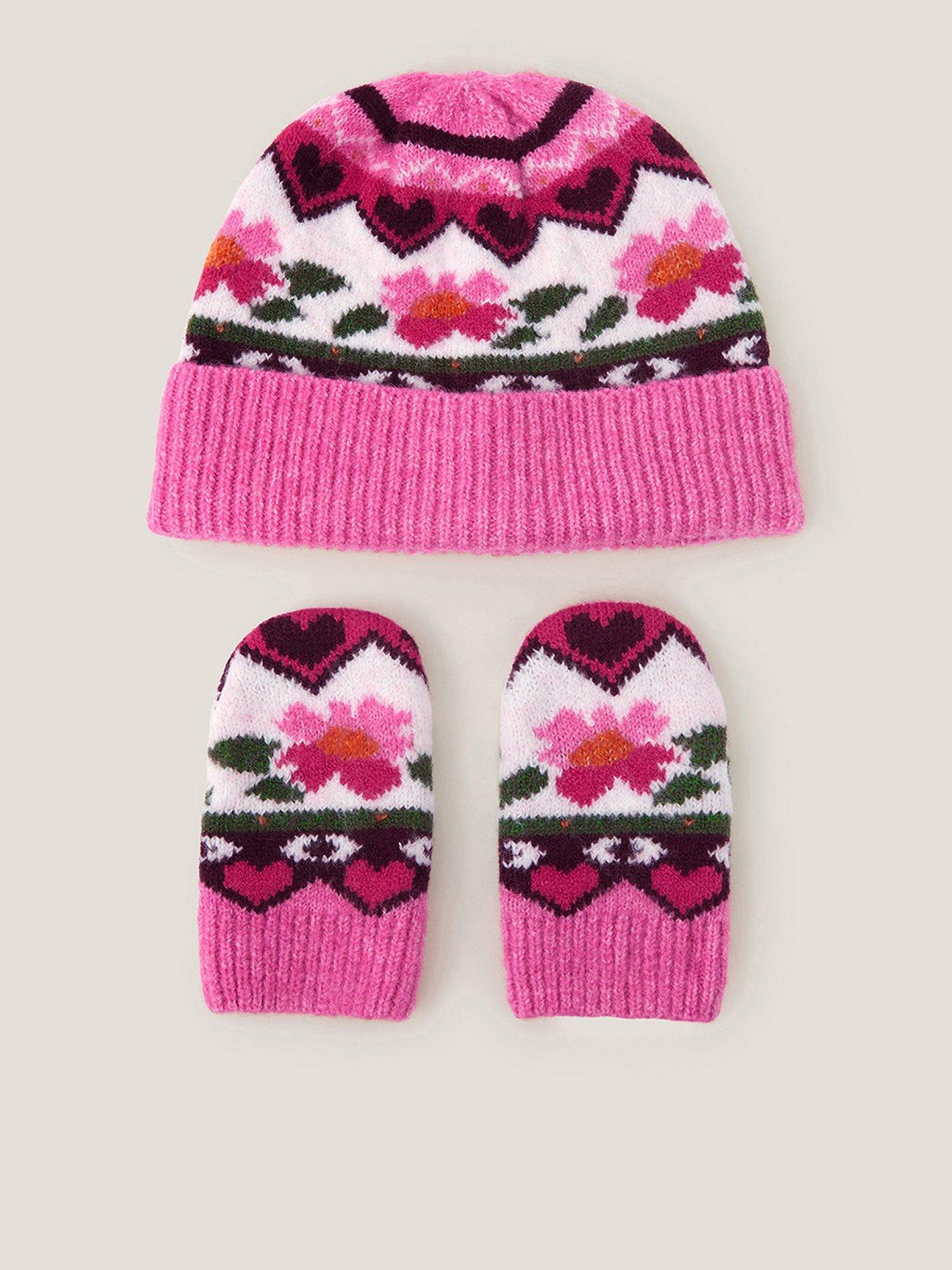 Monsoon Baby Girls Rose Hat And Mittens - Multi
