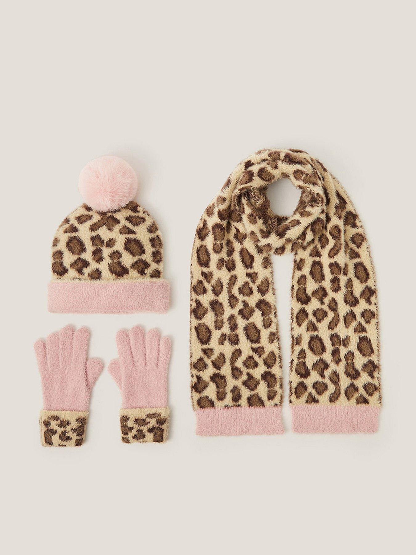 Monsoon Girls Leopard Print Fluffy Hat, Scarf & Gloves Set - Multi