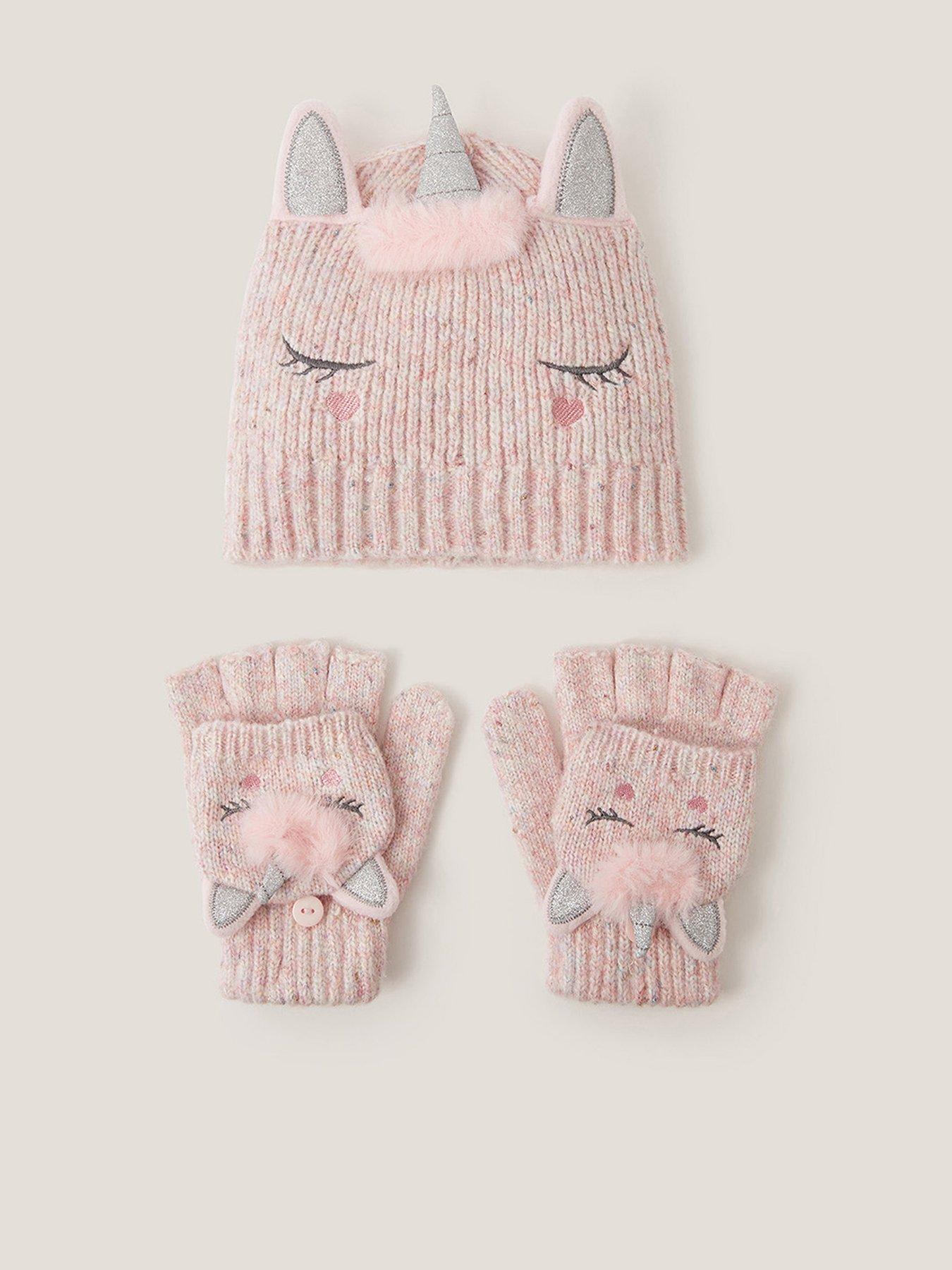 Monsoon Girls Unicorn Pom Hat And Gloves Multi Very
