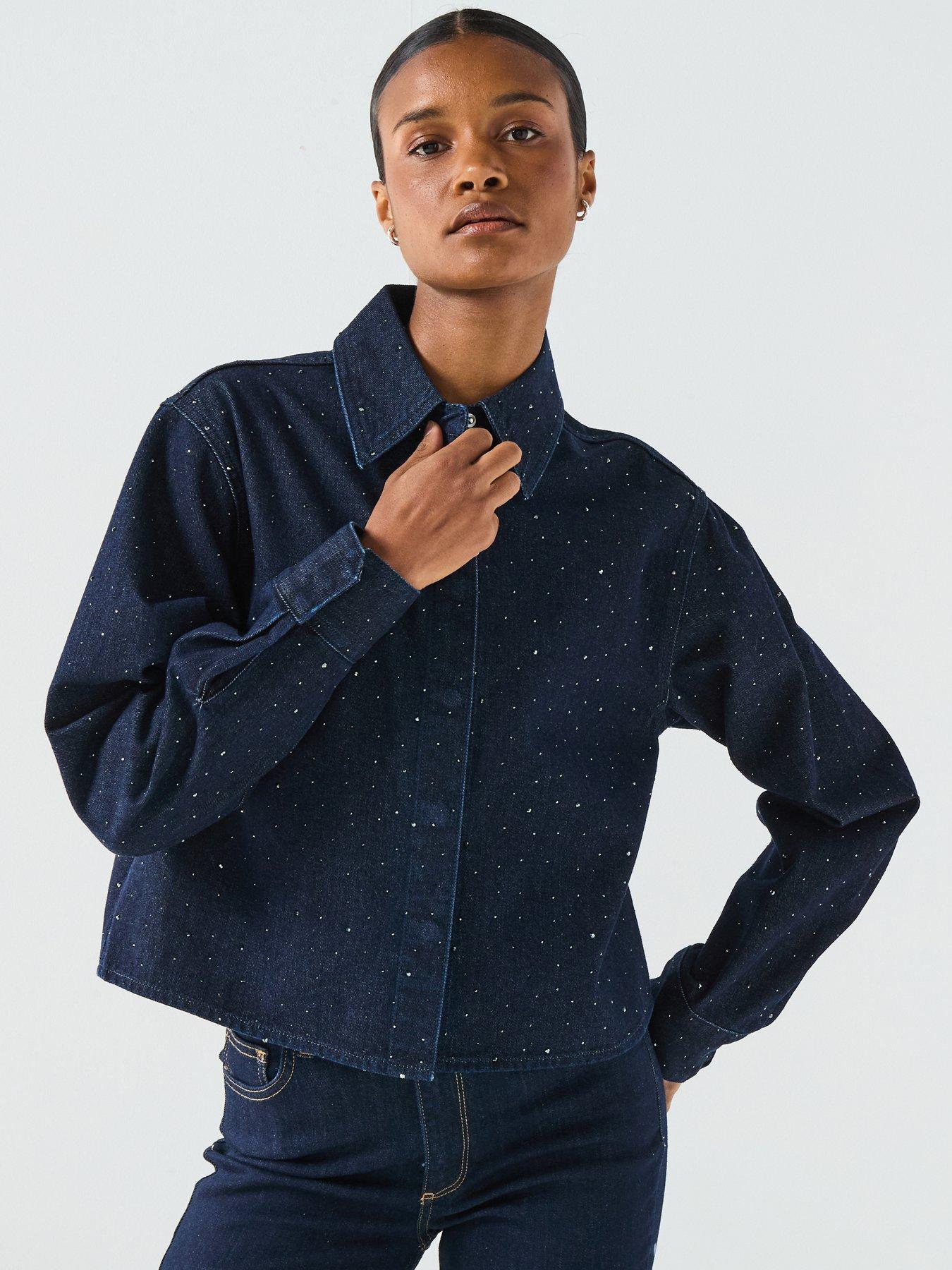Only Long Sleeve Rhinestone Denim Shirt - Blue | Very