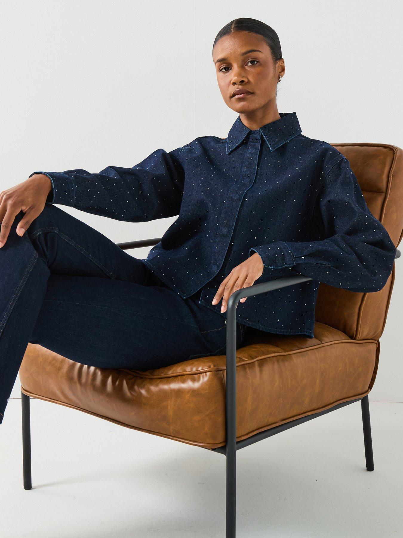 Only Long Sleeve Rhinestone Denim Shirt - Blue | Very