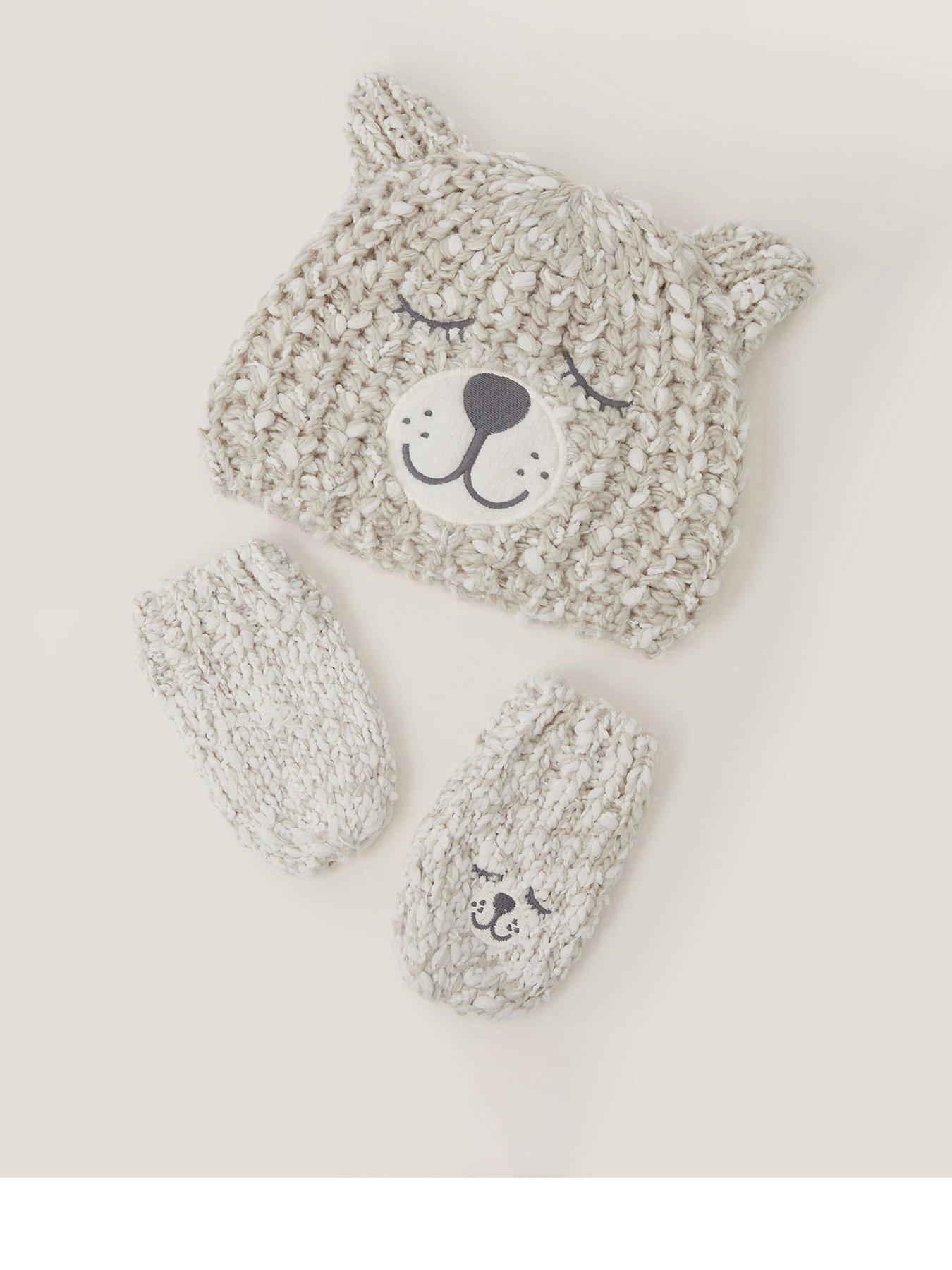 Monsoon Baby Boys Bear Hat And Mittens - Grey