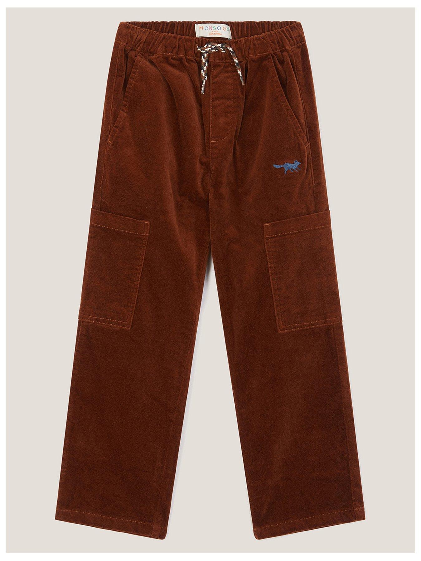 undefined Boys Uncut Cord Cargo Trousers - Brown