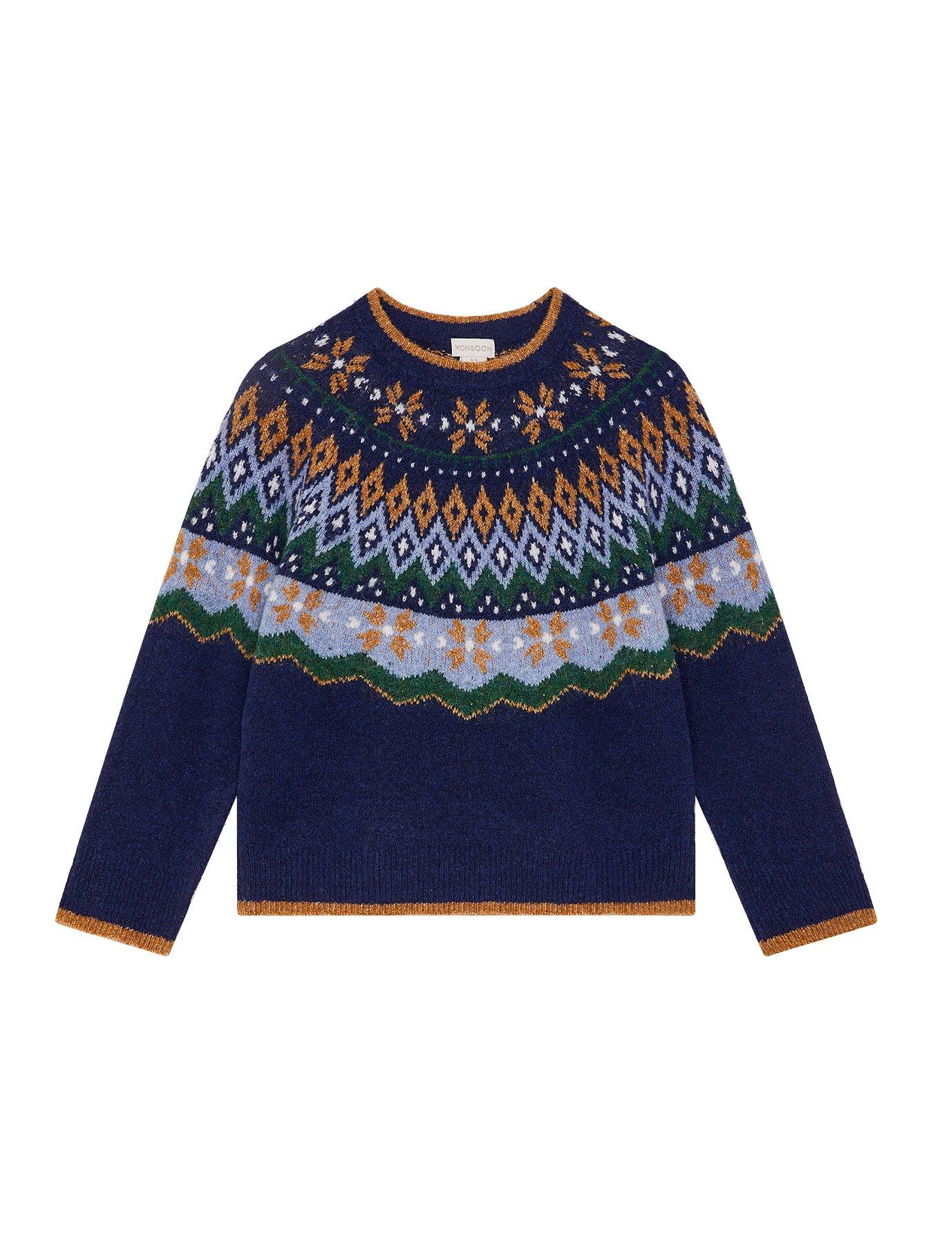 undefined Boys Crewneck Fair Isle Jumper - Navy