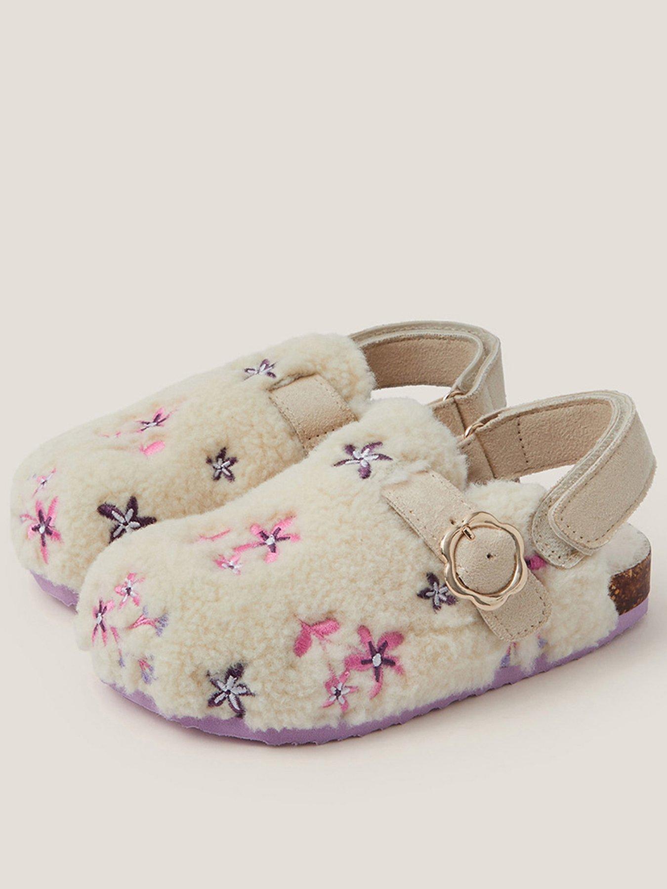 Monsoon Girls Flower Borg Clogs - Light Cream