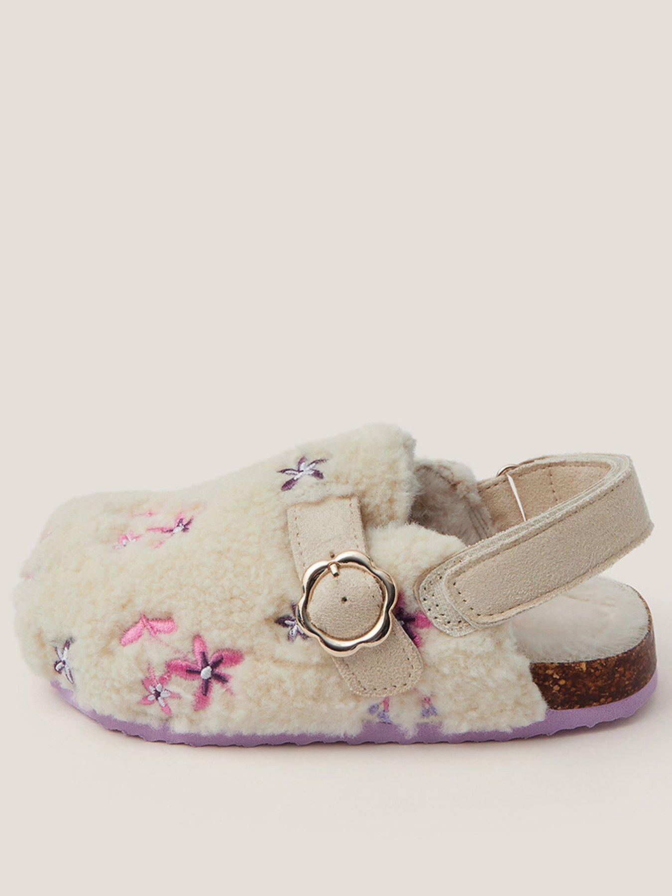 undefined Girls Flower Borg Clogs - Light Cream