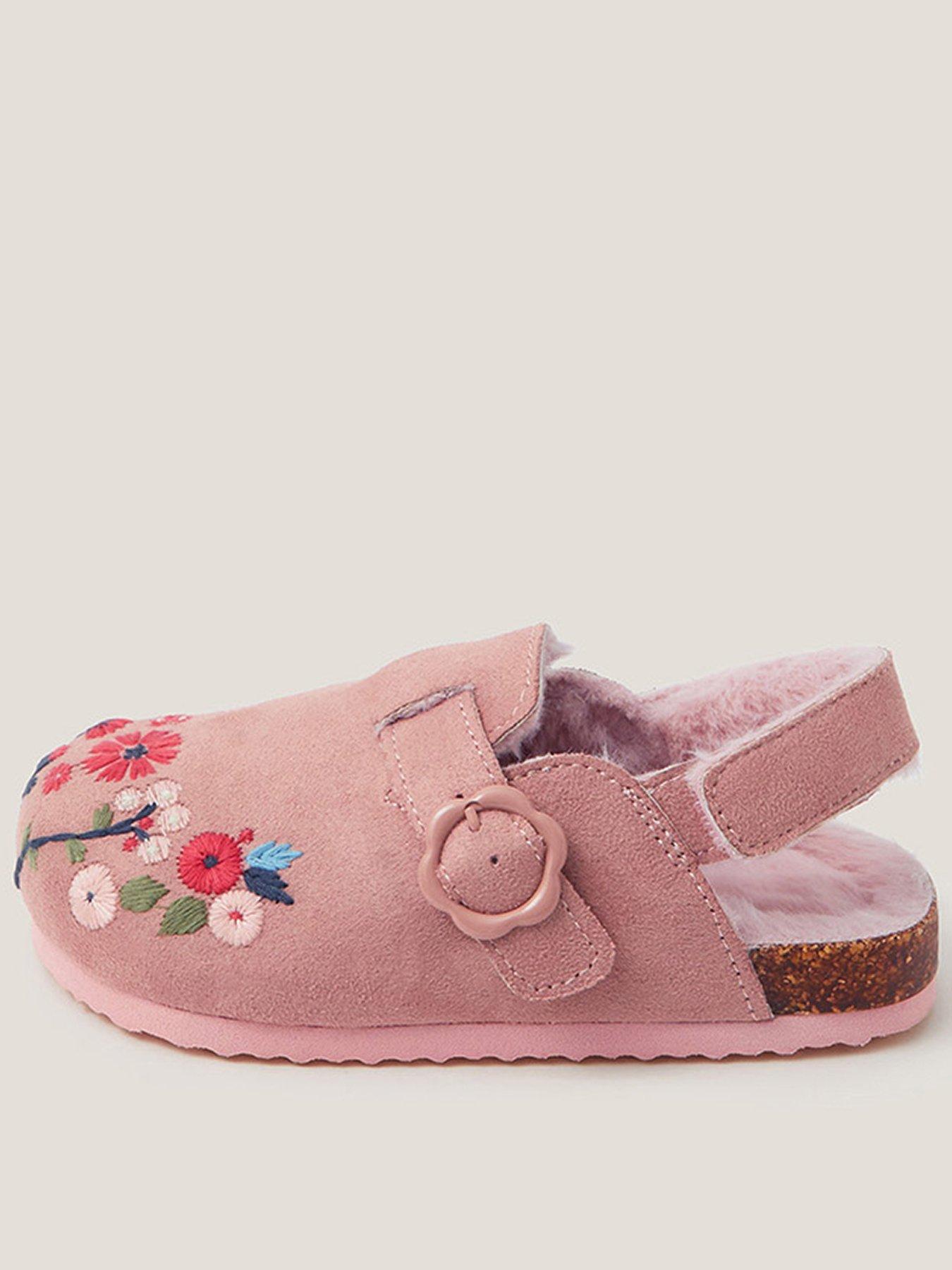 Monsoon Girls Faux Fur Flower Embroided Mule - Pink