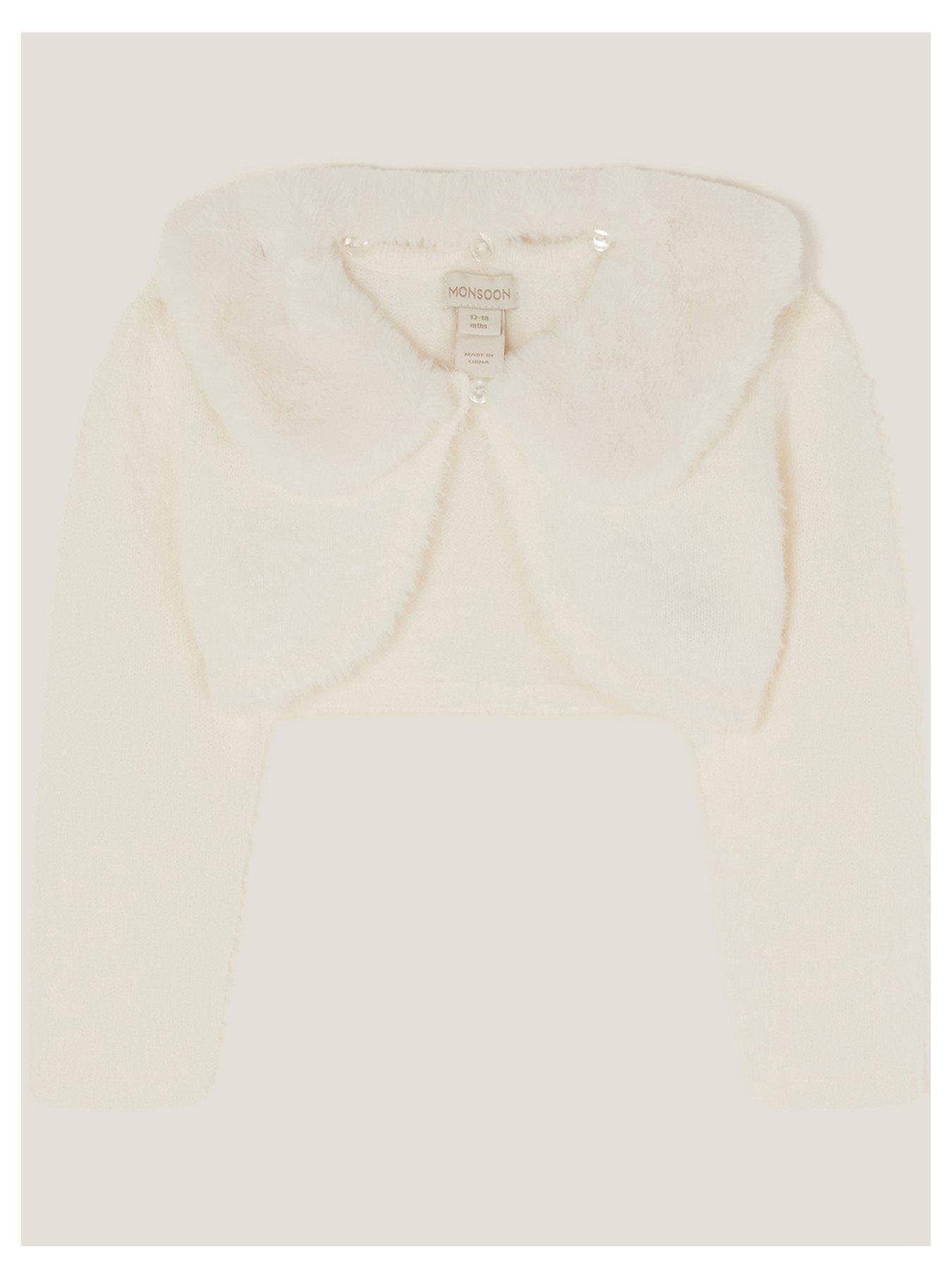 Monsoon Baby Girls Fluffy Faux Fur Collar Cardigan - Light Cream
