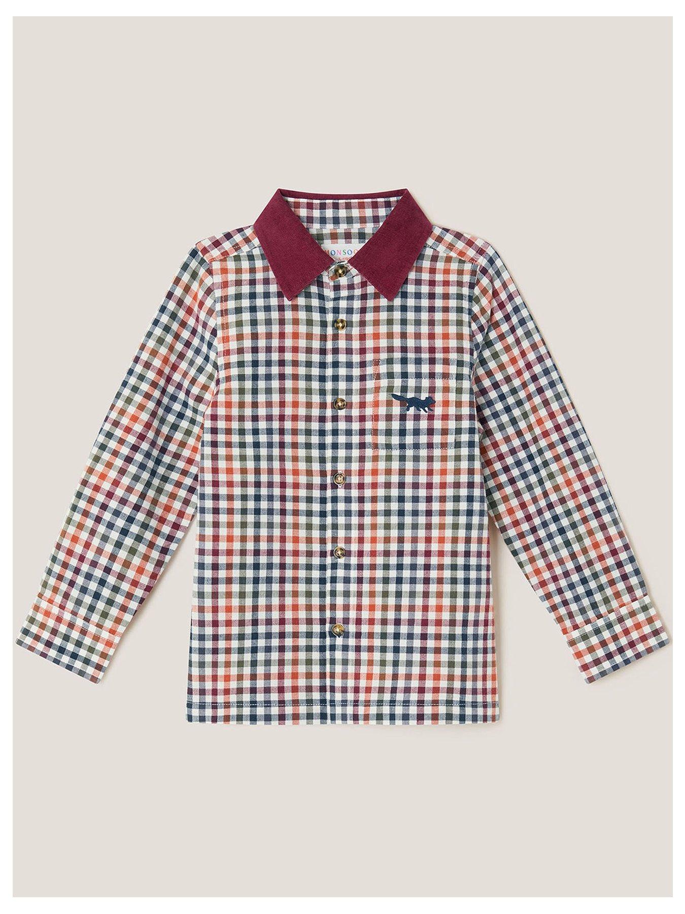 Monsoon Boys Gingham Check Flannel Shirt - Brown